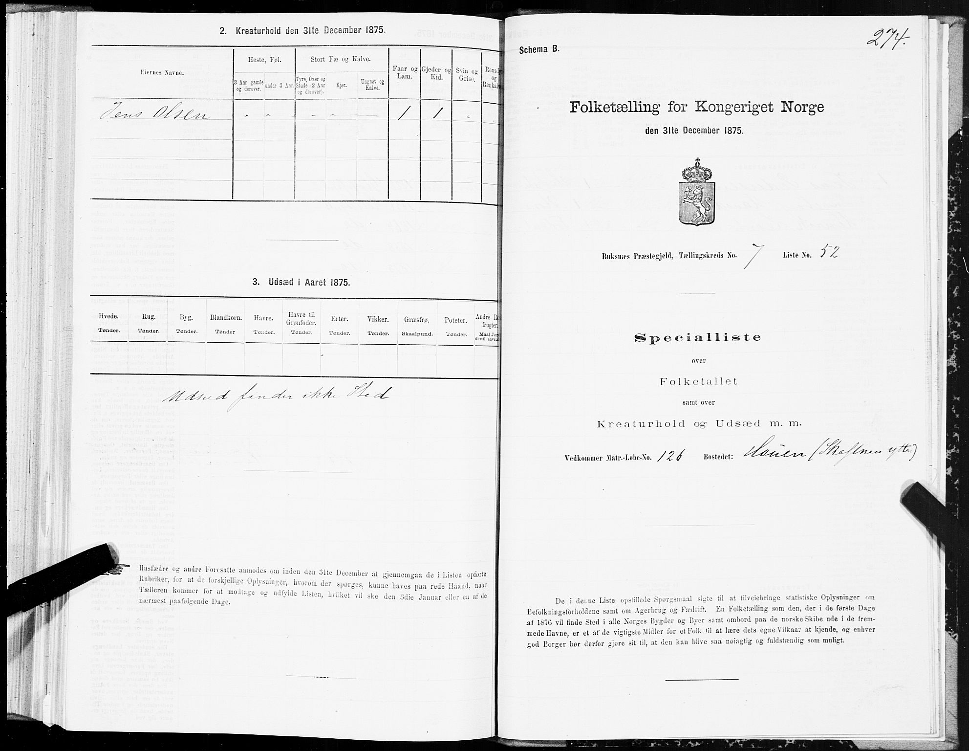 SAT, 1875 census for 1860P Buksnes, 1875, p. 3274