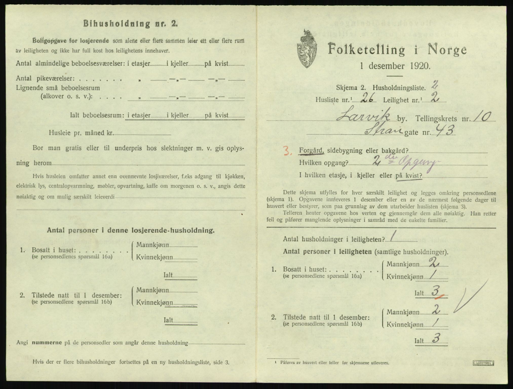 SAKO, 1920 census for Larvik, 1920, p. 7564