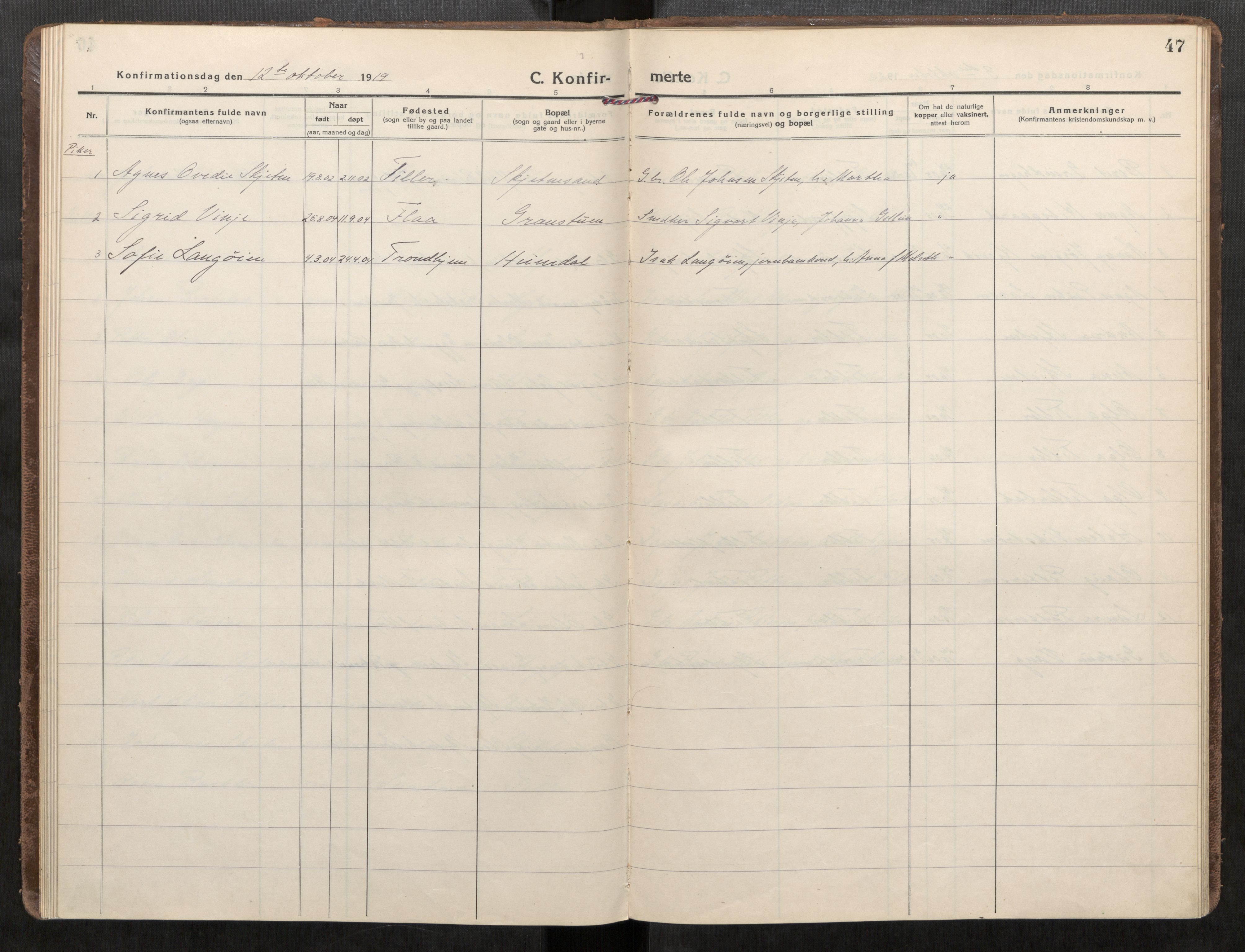 Klæbu sokneprestkontor, SAT/A-1112: Parish register (official) no. 3, 1917-1924, p. 47
