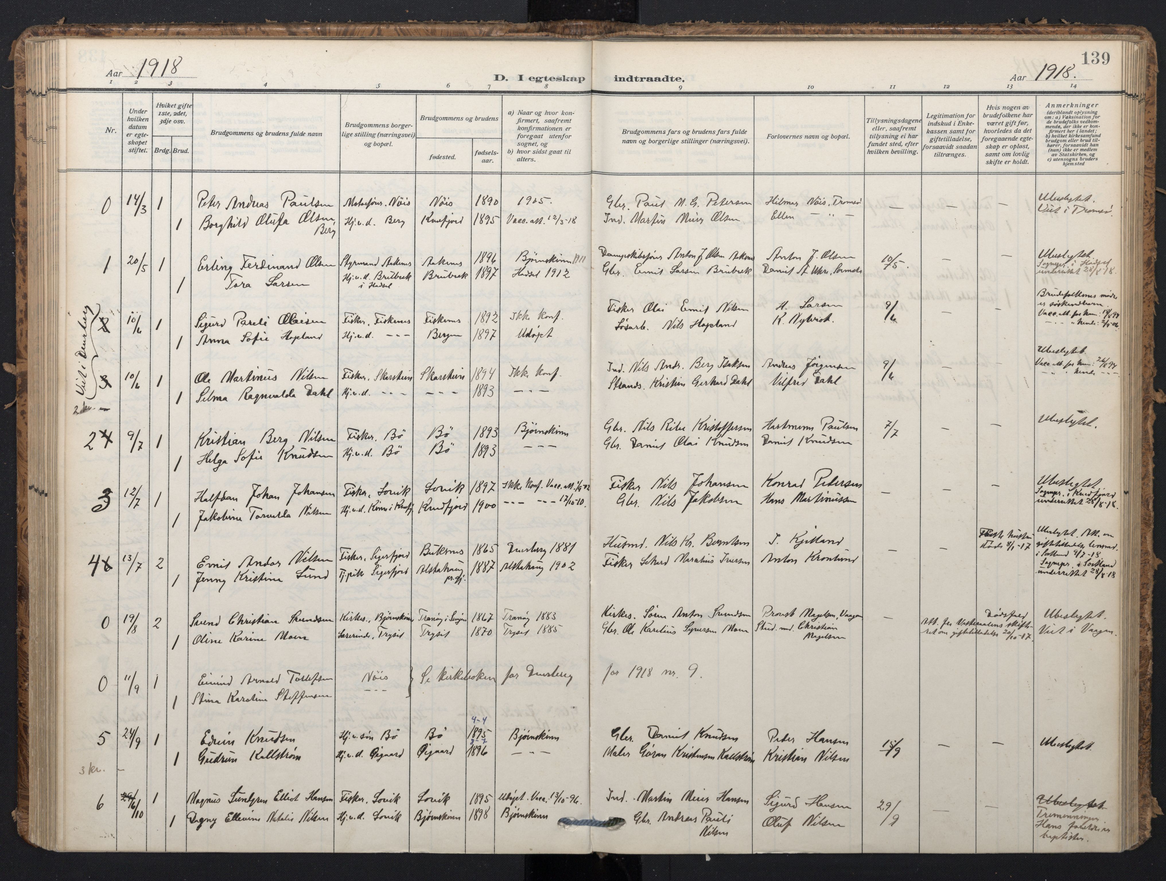 Ministerialprotokoller, klokkerbøker og fødselsregistre - Nordland, SAT/A-1459/898/L1423: Parish register (official) no. 898A03, 1909-1928, p. 139