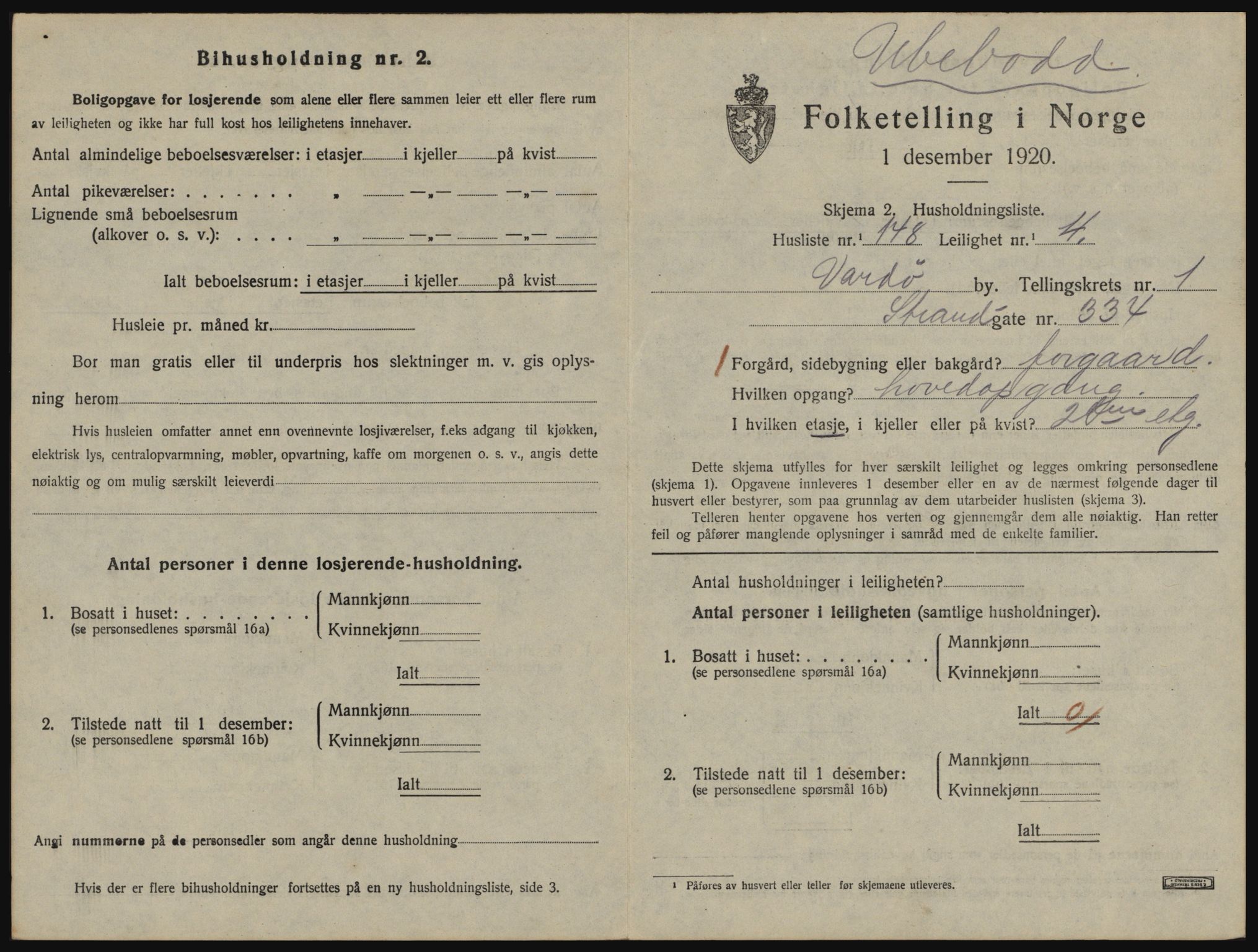 SATØ, 1920 census for Vardø, 1920, p. 1547