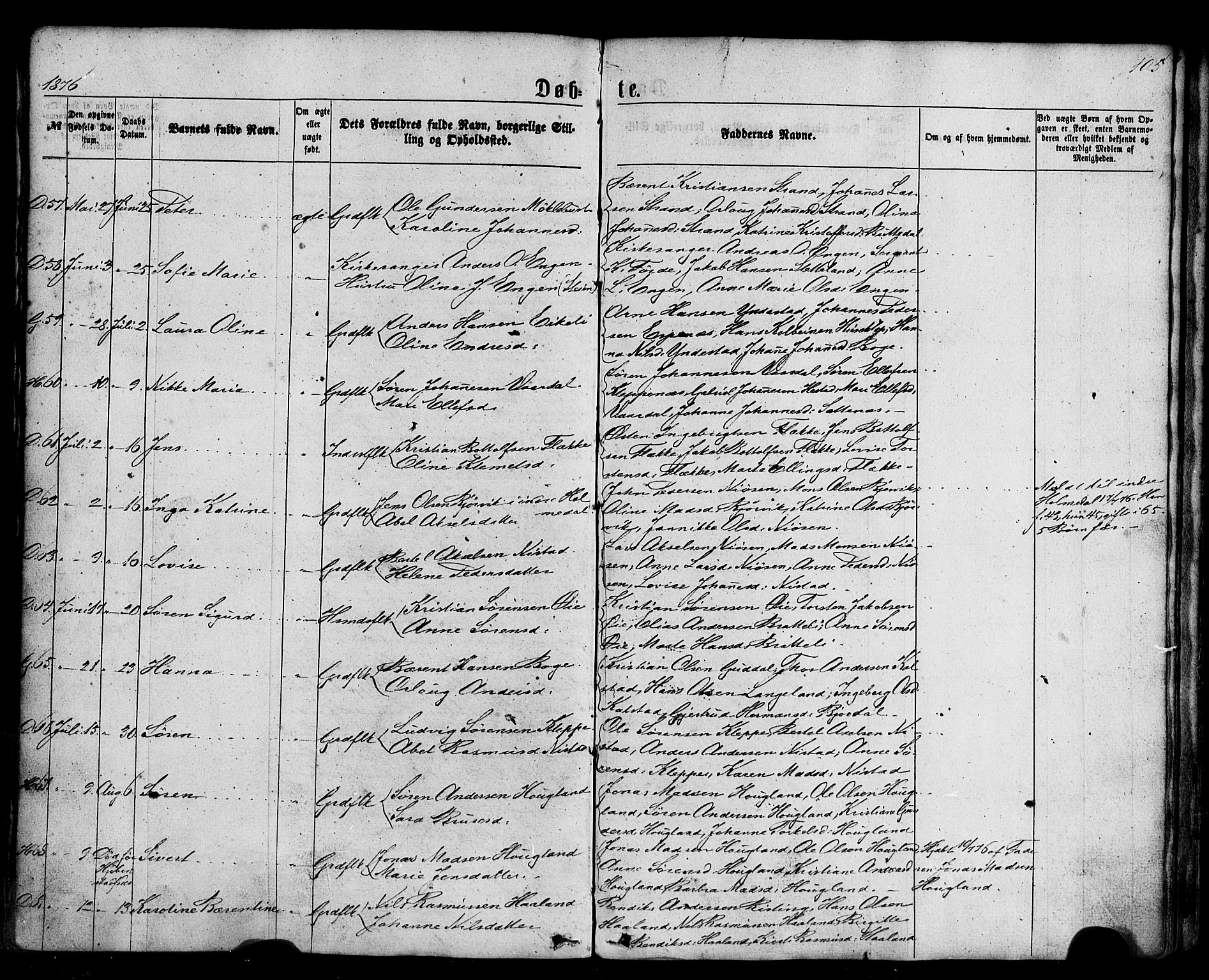 Fjaler sokneprestembete, AV/SAB-A-79801/H/Haa/Haaa/L0007: Parish register (official) no. A 7, 1862-1881, p. 105