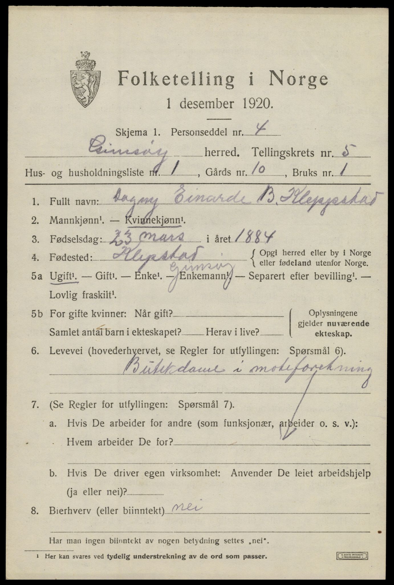 SAT, 1920 census for Gimsøy, 1920, p. 2529