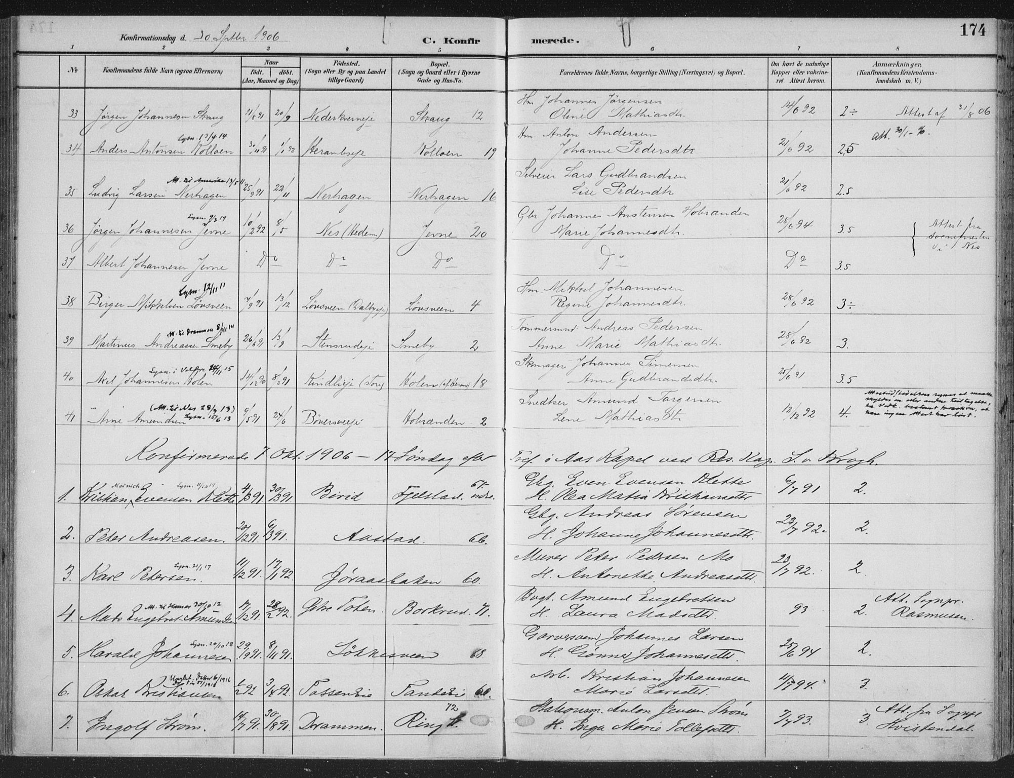 Ringsaker prestekontor, SAH/PREST-014/K/Ka/L0018: Parish register (official) no. 18, 1903-1912, p. 174