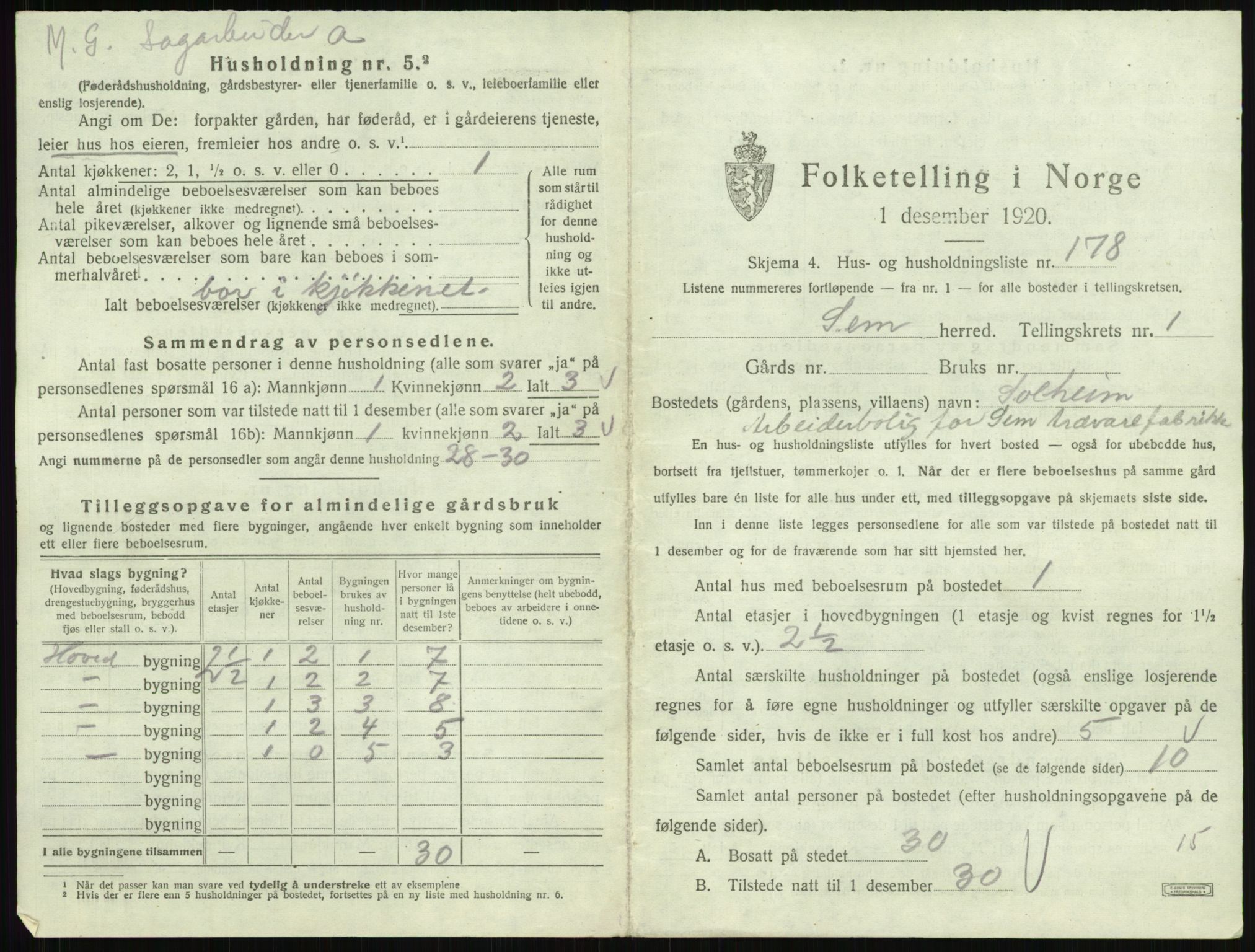 SAKO, 1920 census for Sem, 1920, p. 428