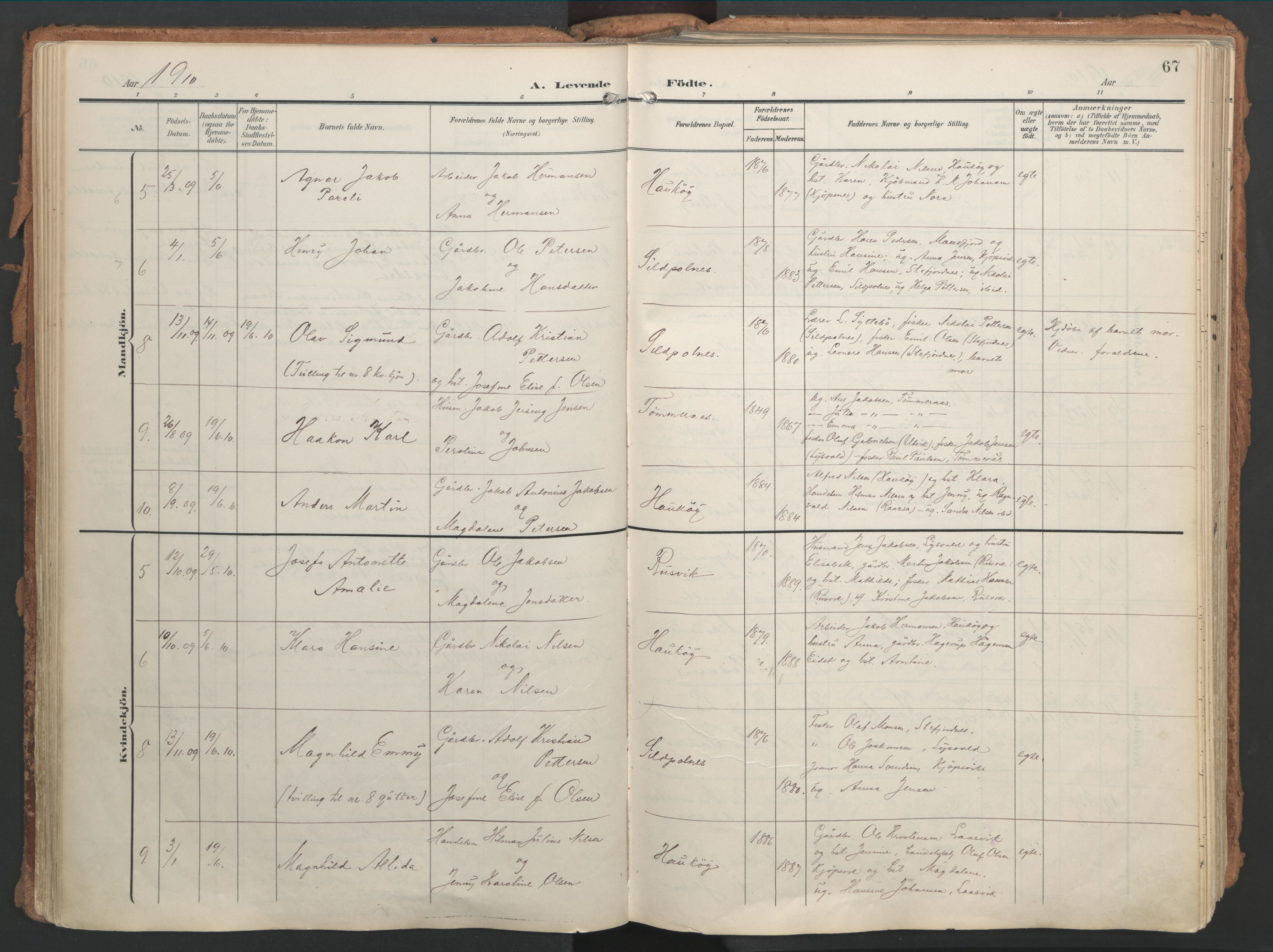 Ministerialprotokoller, klokkerbøker og fødselsregistre - Nordland, AV/SAT-A-1459/861/L0871: Parish register (official) no. 861A06, 1903-1916, p. 67