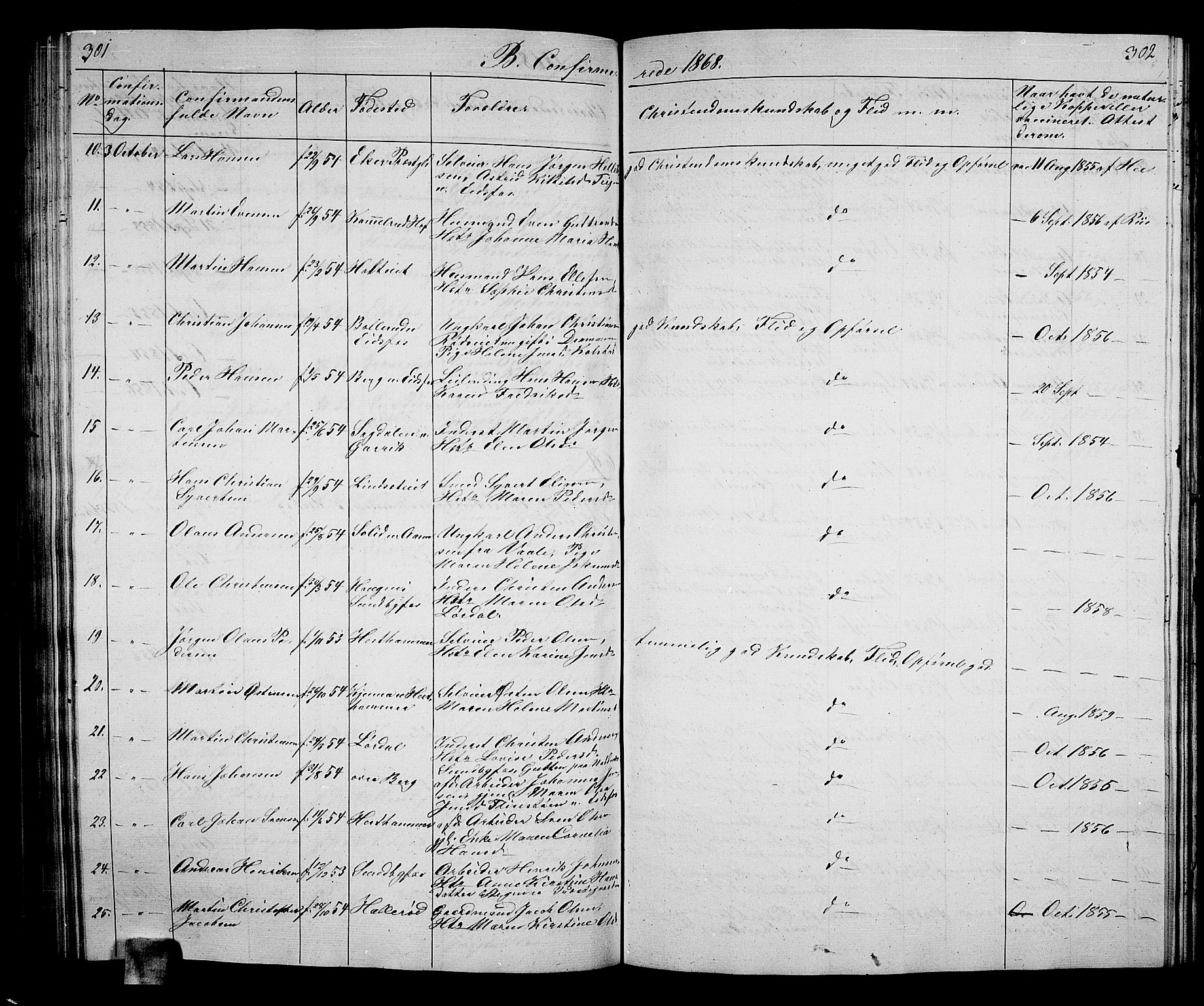 Hof kirkebøker, AV/SAKO-A-64/G/Ga/L0002: Parish register (copy) no. I 2, 1859-1873, p. 301-302