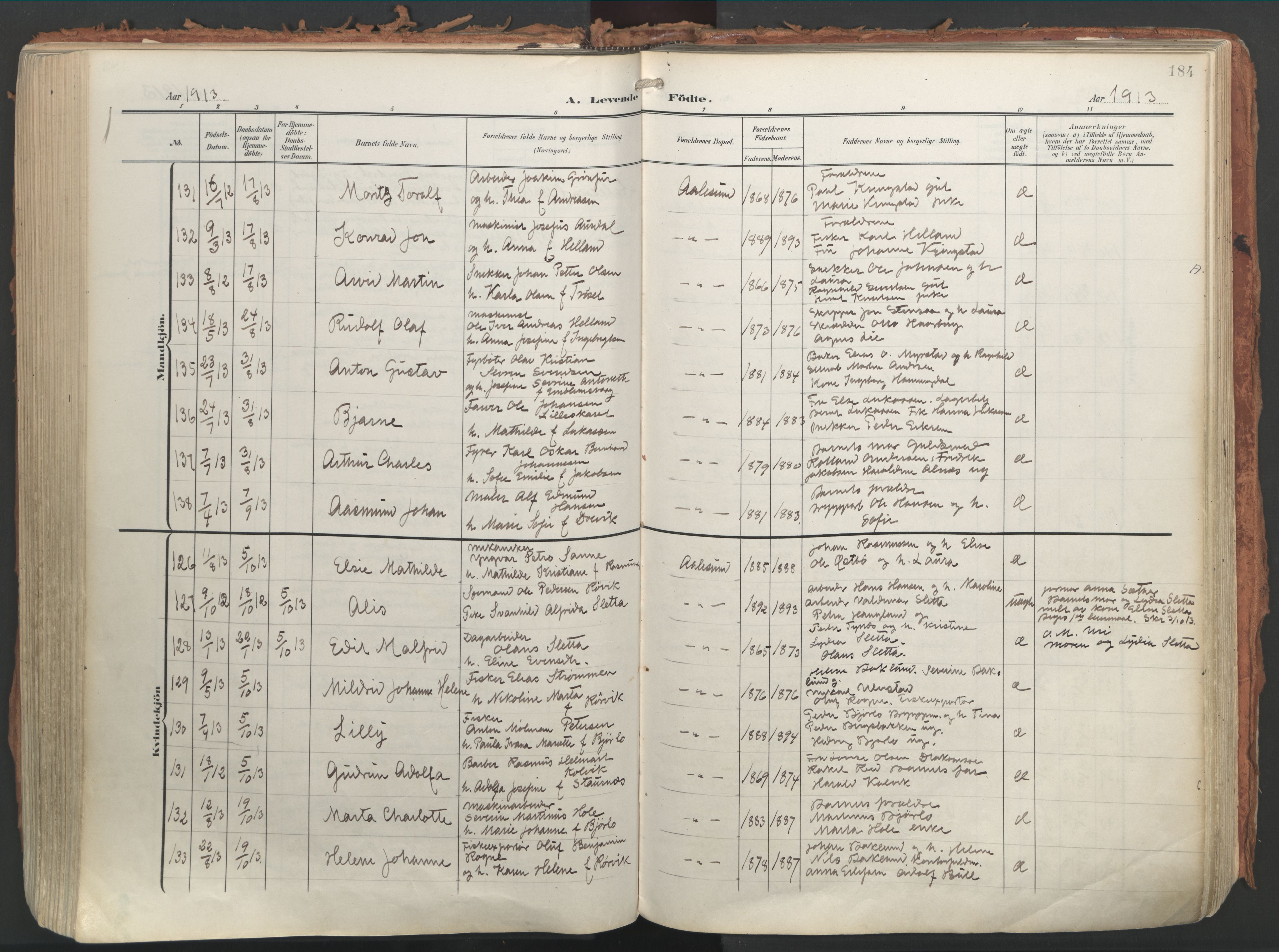 Ministerialprotokoller, klokkerbøker og fødselsregistre - Møre og Romsdal, AV/SAT-A-1454/529/L0460: Parish register (official) no. 529A10, 1906-1917, p. 184