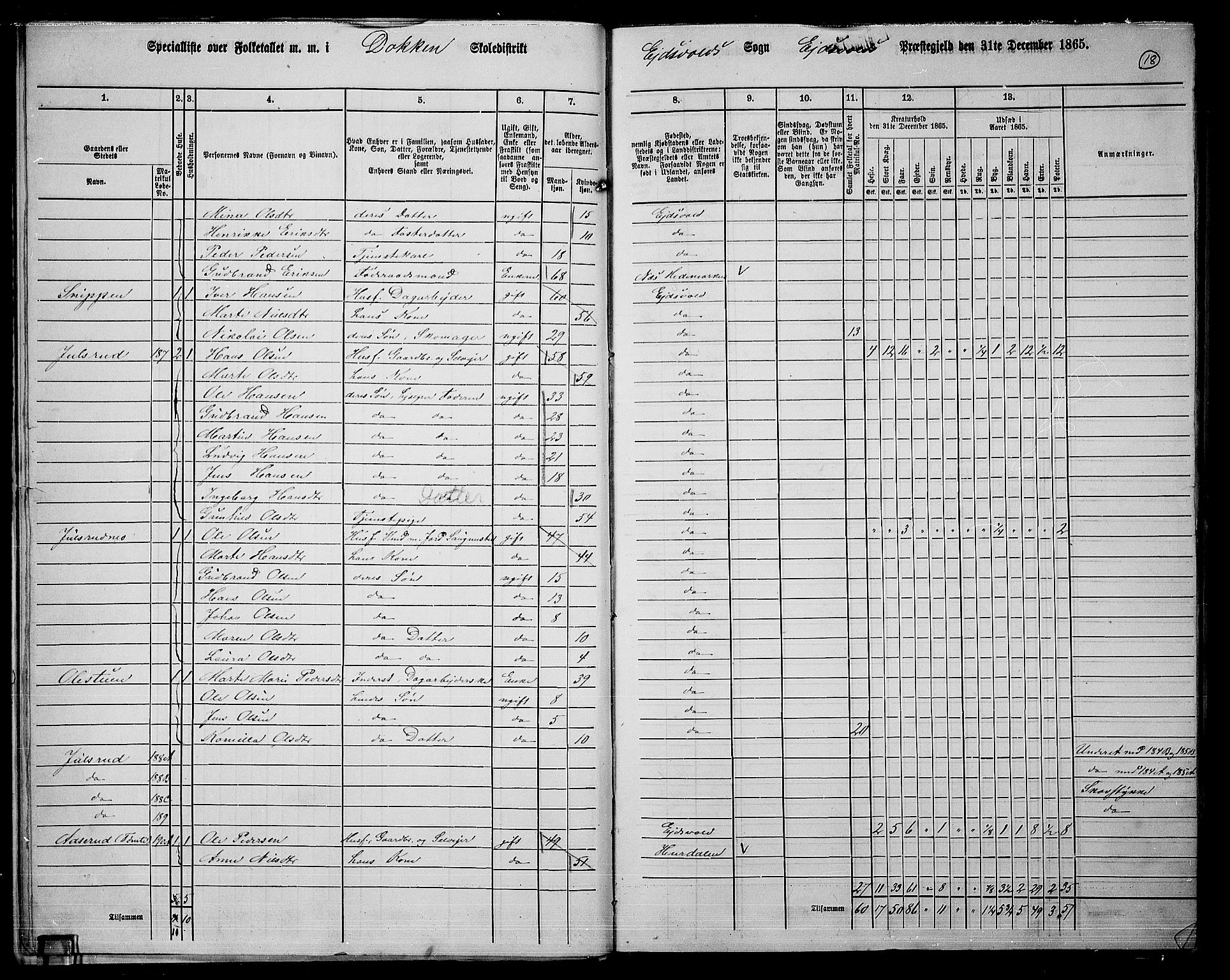 RA, 1865 census for Eidsvoll, 1865, p. 17