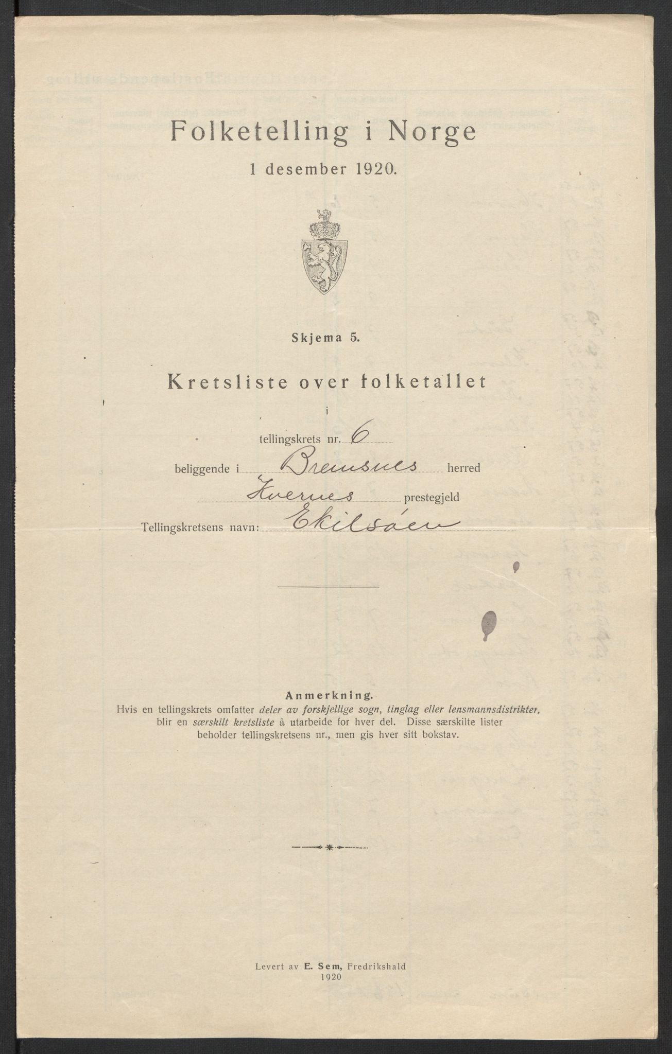 SAT, 1920 census for Bremsnes, 1920, p. 21