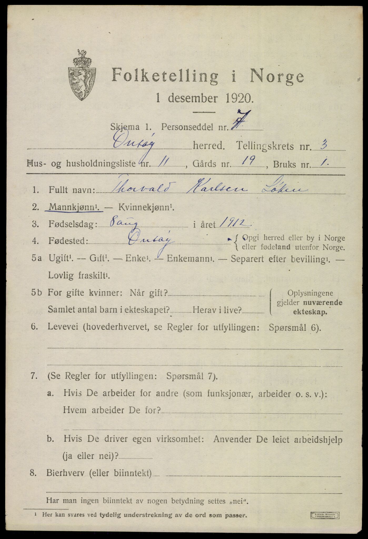 SAO, 1920 census for Onsøy, 1920, p. 4349