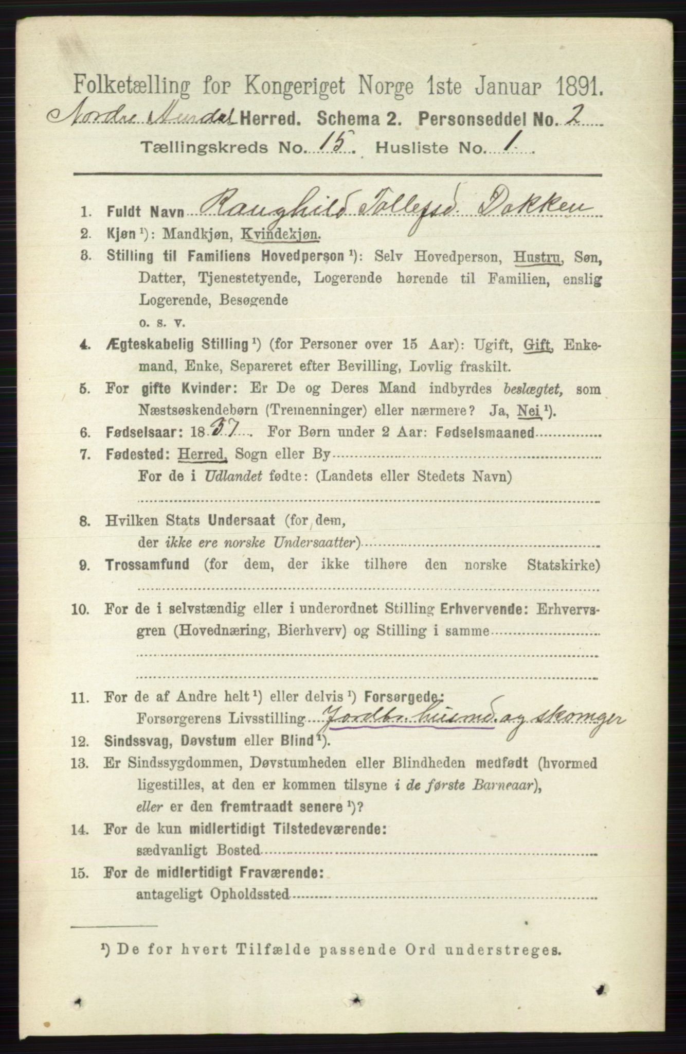 RA, 1891 census for 0542 Nord-Aurdal, 1891, p. 5742