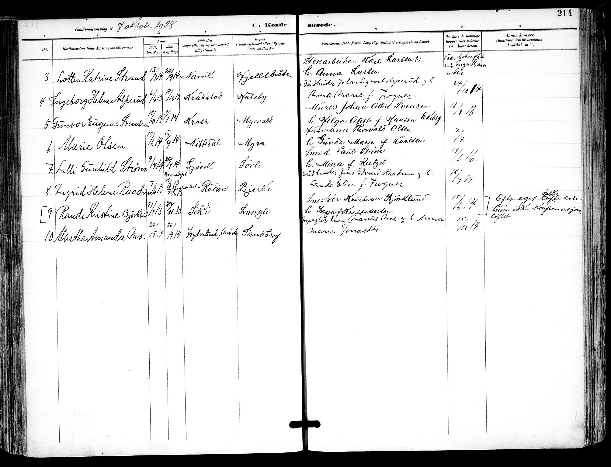 Kråkstad prestekontor Kirkebøker, AV/SAO-A-10125a/F/Fa/L0010: Parish register (official) no. I 10, 1893-1931, p. 214