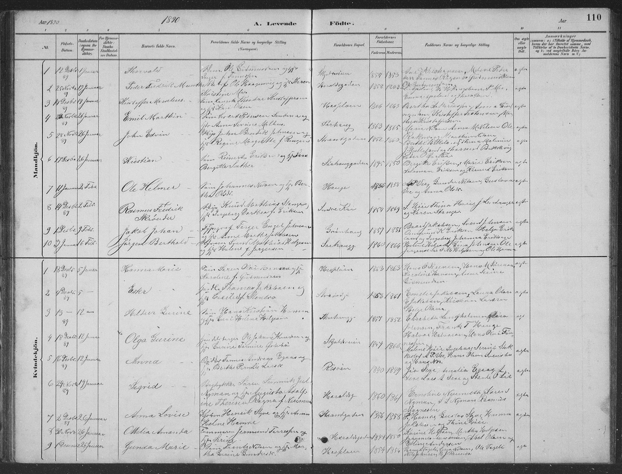 Haugesund sokneprestkontor, SAST/A -101863/H/Ha/Hab/L0002: Parish register (copy) no. B 2, 1881-1894, p. 110