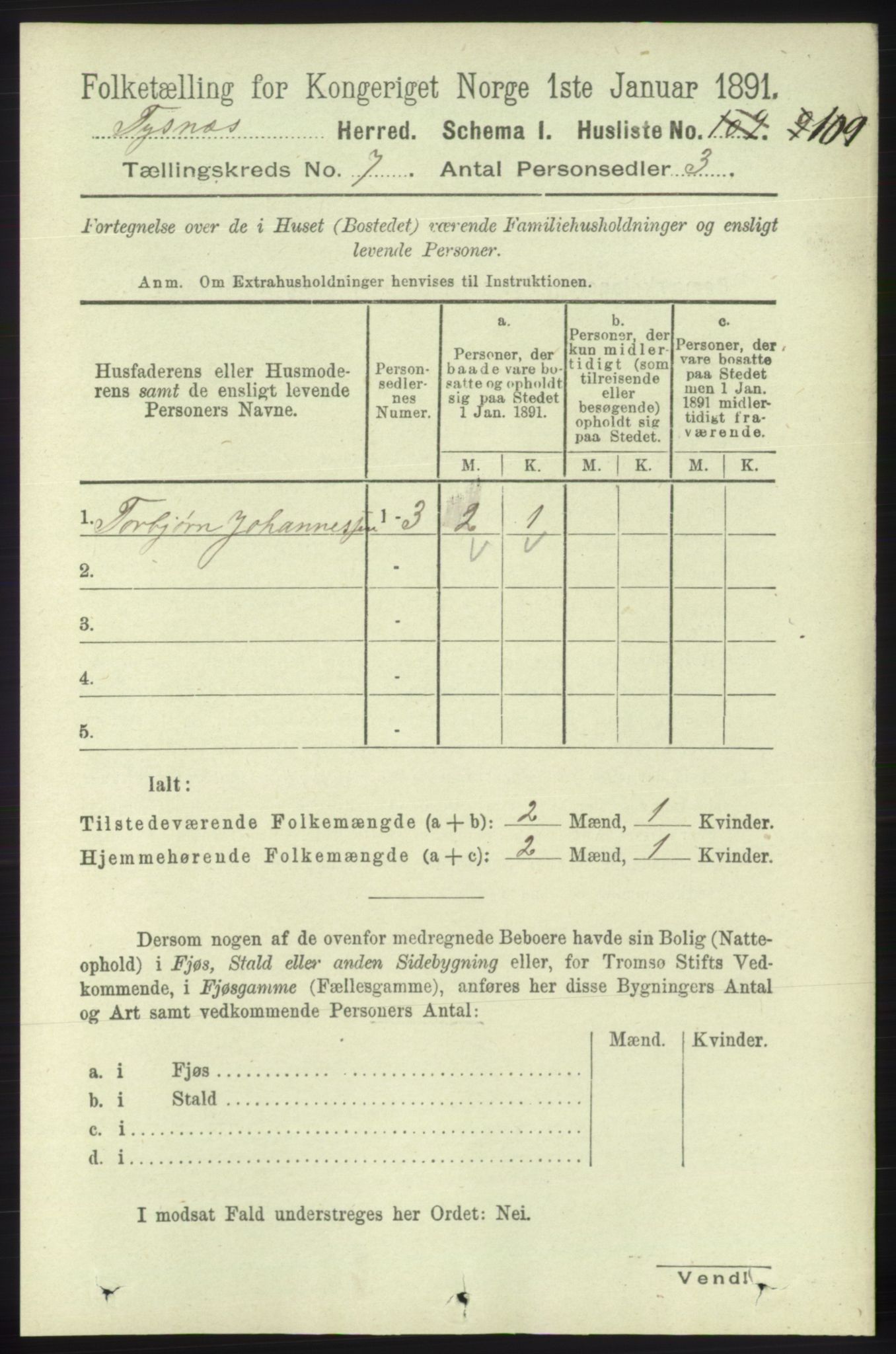 RA, 1891 census for 1223 Tysnes, 1891, p. 2871