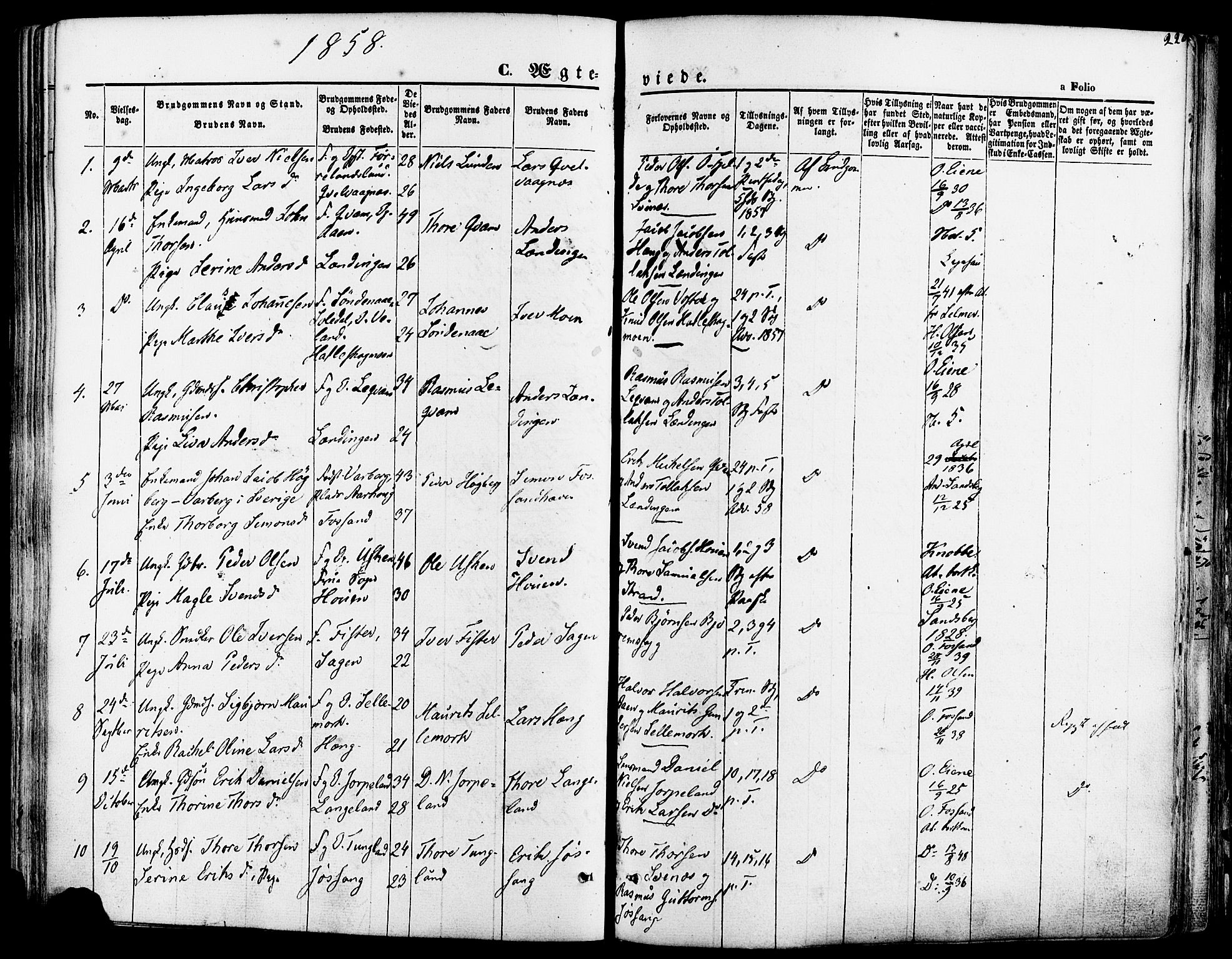 Strand sokneprestkontor, SAST/A-101828/H/Ha/Haa/L0007: Parish register (official) no. A 7, 1855-1881, p. 220
