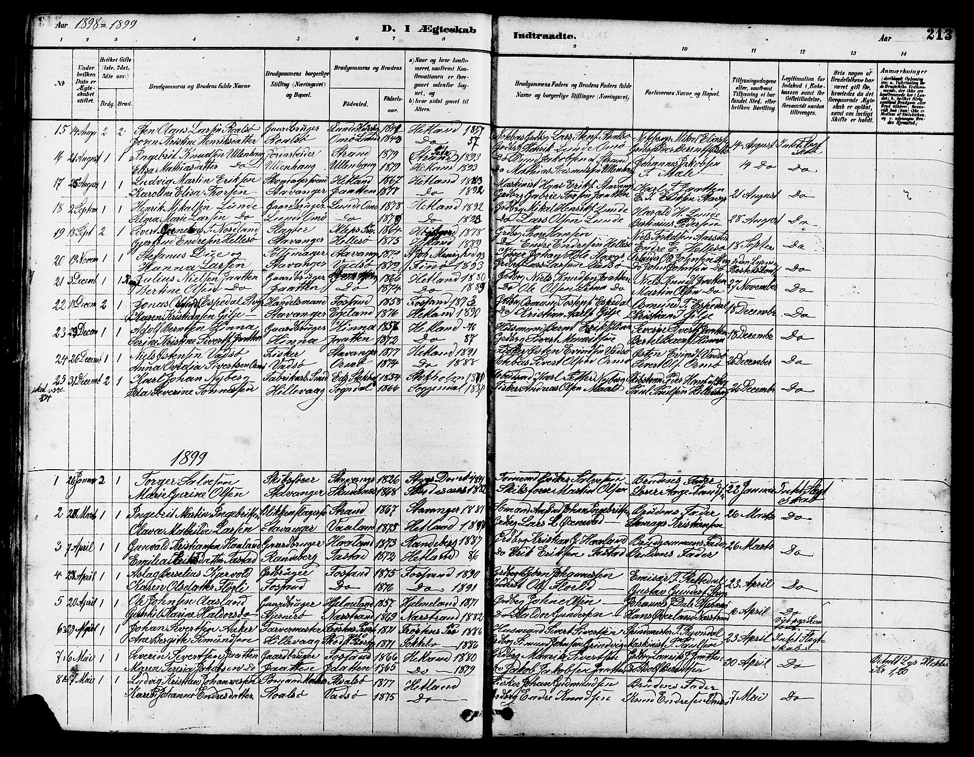 Hetland sokneprestkontor, SAST/A-101826/30/30BB/L0005: Parish register (copy) no. B 5, 1878-1910, p. 213