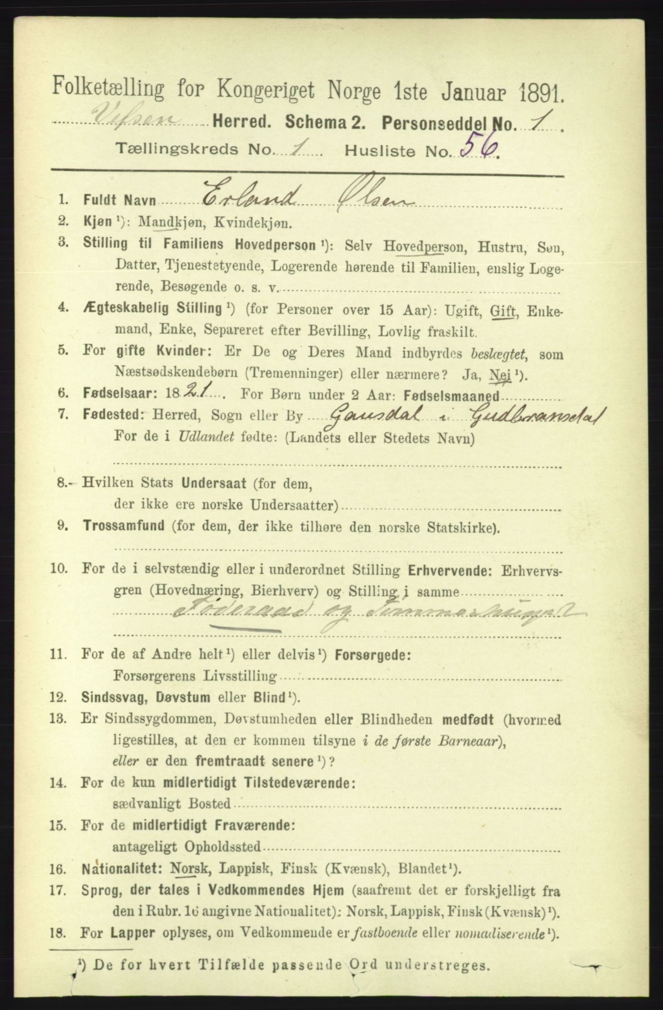 RA, 1891 census for 1824 Vefsn, 1891, p. 528