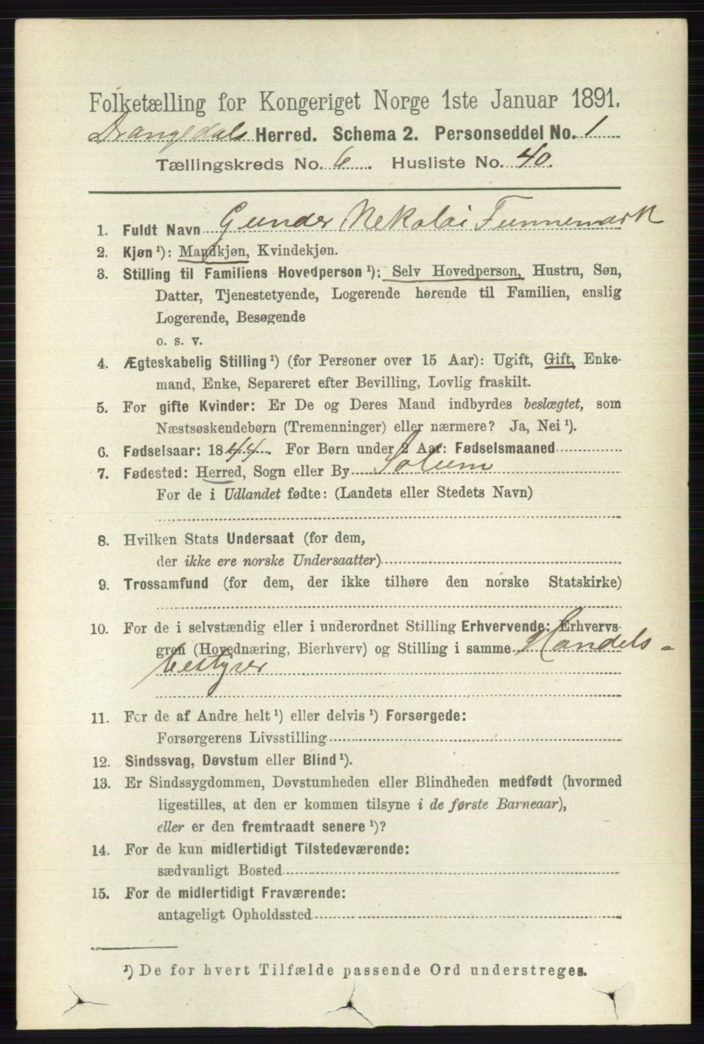 RA, 1891 census for 0817 Drangedal, 1891, p. 2297