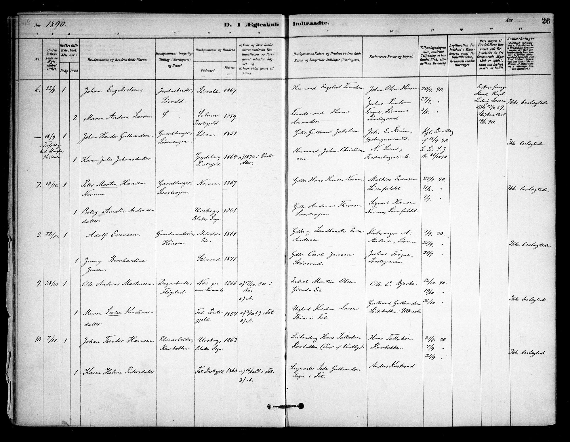 Sørum prestekontor Kirkebøker, AV/SAO-A-10303/F/Fa/L0008: Parish register (official) no. I 8, 1878-1914, p. 26