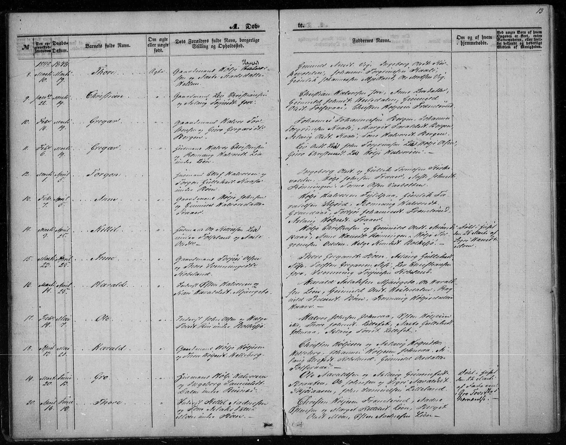 Gransherad kirkebøker, AV/SAKO-A-267/F/Fa/L0002: Parish register (official) no. I 2, 1844-1859, p. 13