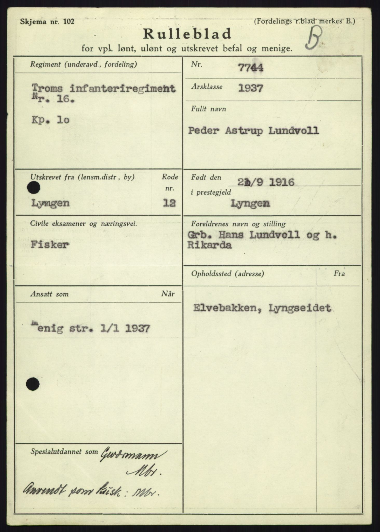 Forsvaret, Troms infanteriregiment nr. 16, AV/RA-RAFA-3146/P/Pa/L0021: Rulleblad for regimentets menige mannskaper, årsklasse 1937, 1937, p. 719