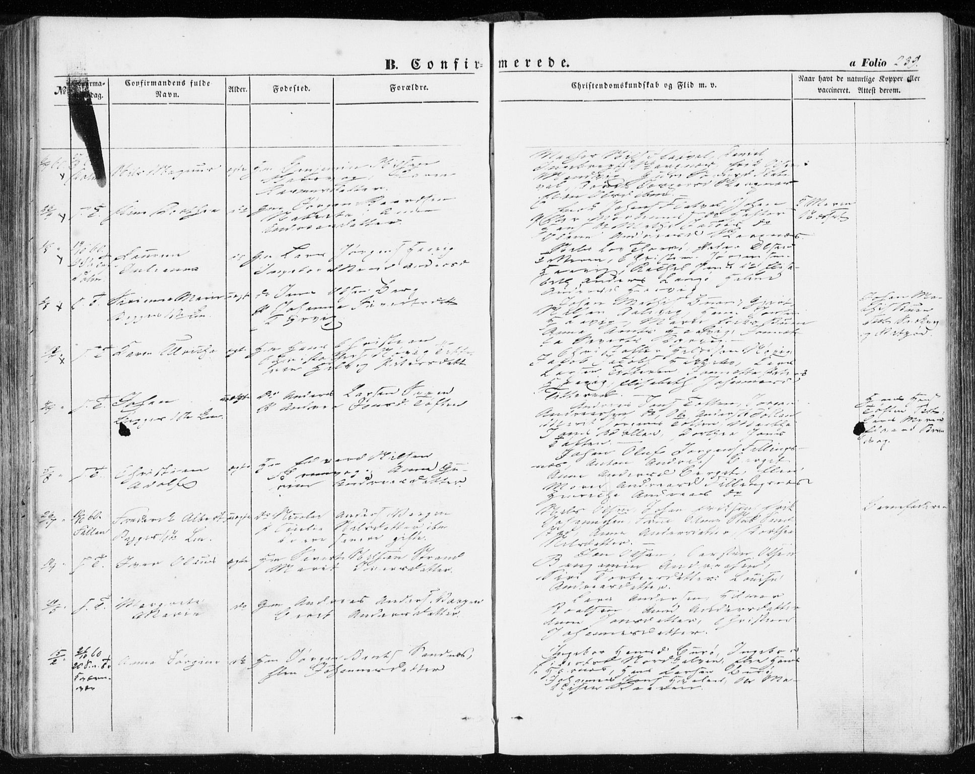 Ministerialprotokoller, klokkerbøker og fødselsregistre - Sør-Trøndelag, AV/SAT-A-1456/634/L0530: Parish register (official) no. 634A06, 1852-1860, p. 239