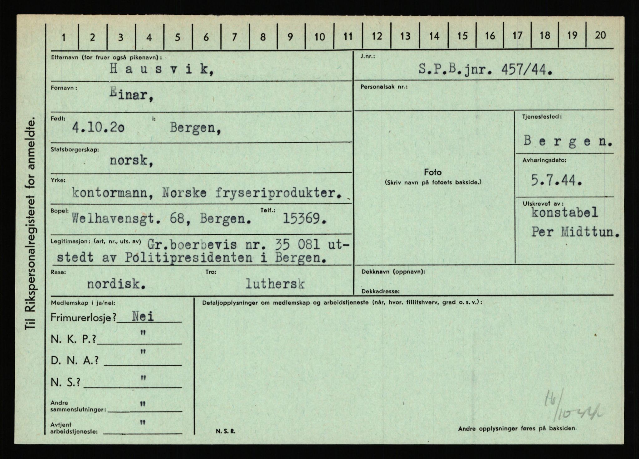 Statspolitiet - Hovedkontoret / Osloavdelingen, AV/RA-S-1329/C/Ca/L0006: Hanche - Hokstvedt, 1943-1945, p. 2795