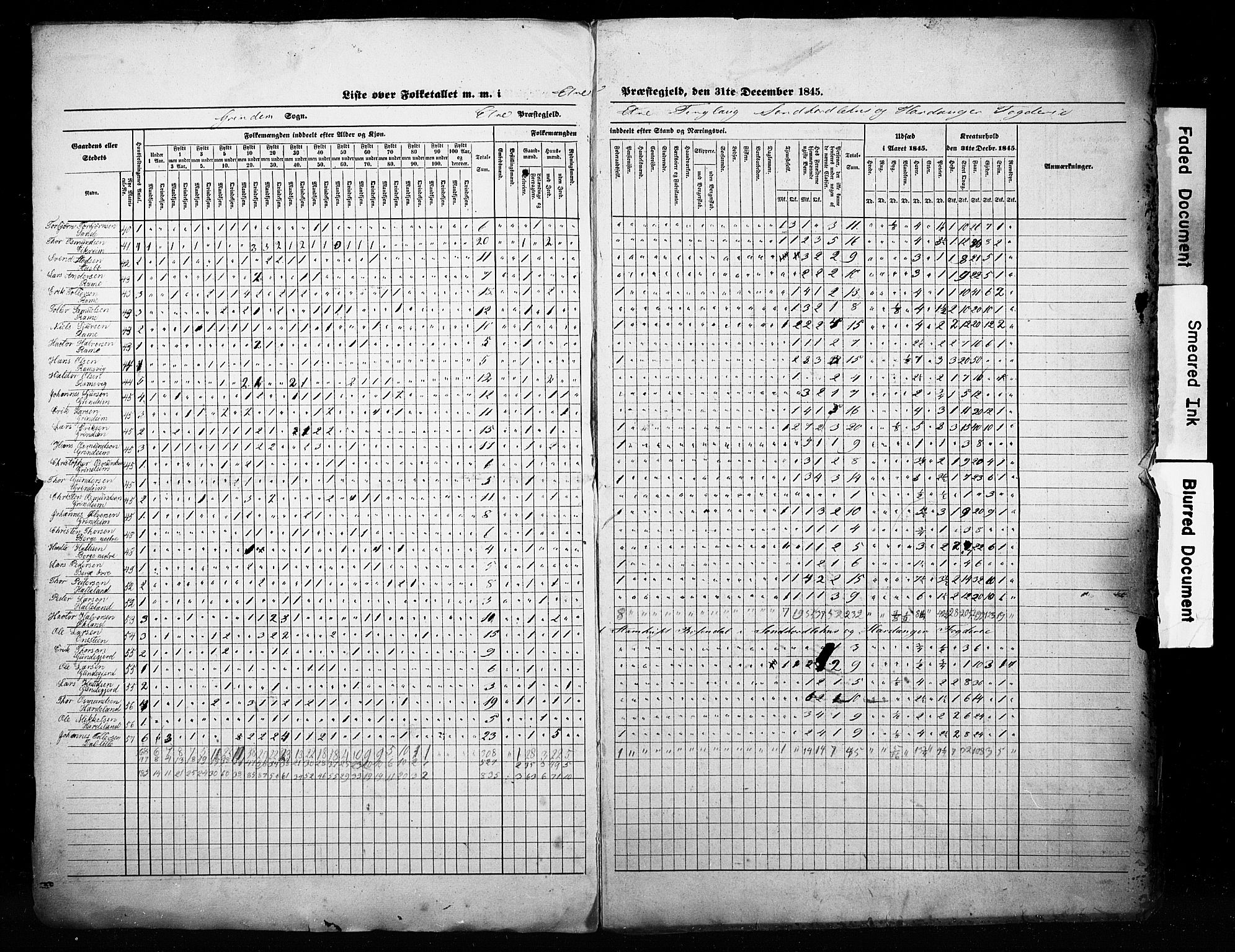 , Census 1845 for Etne, 1845, p. 3