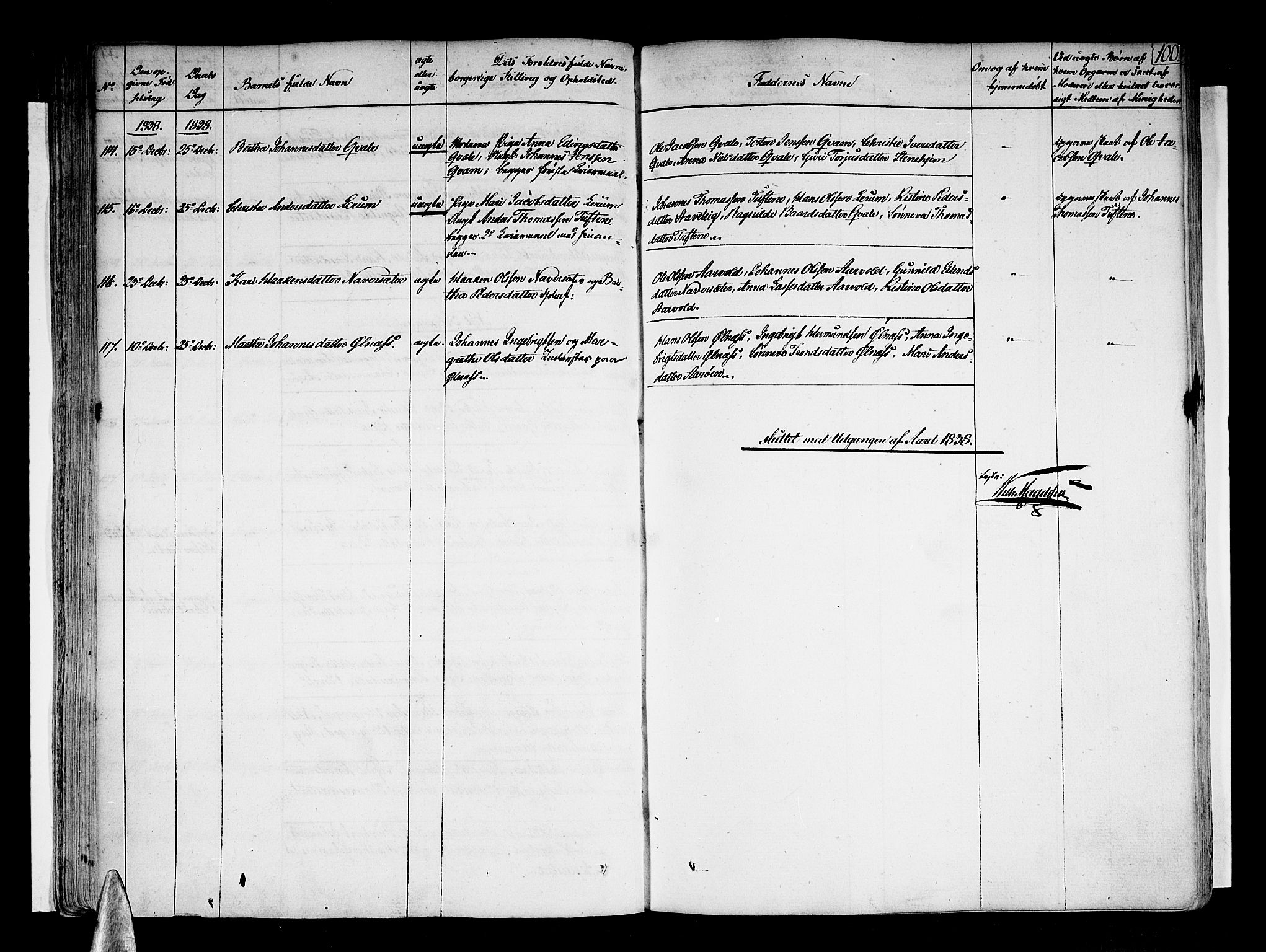 Sogndal sokneprestembete, SAB/A-81301/H/Haa/Haaa/L0010: Parish register (official) no. A 10, 1821-1838, p. 100