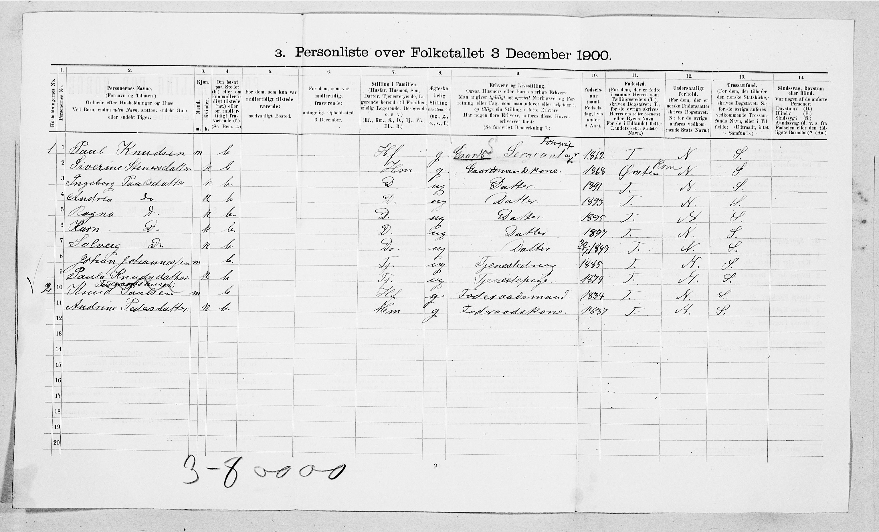 SAT, 1900 census for Volda, 1900, p. 196