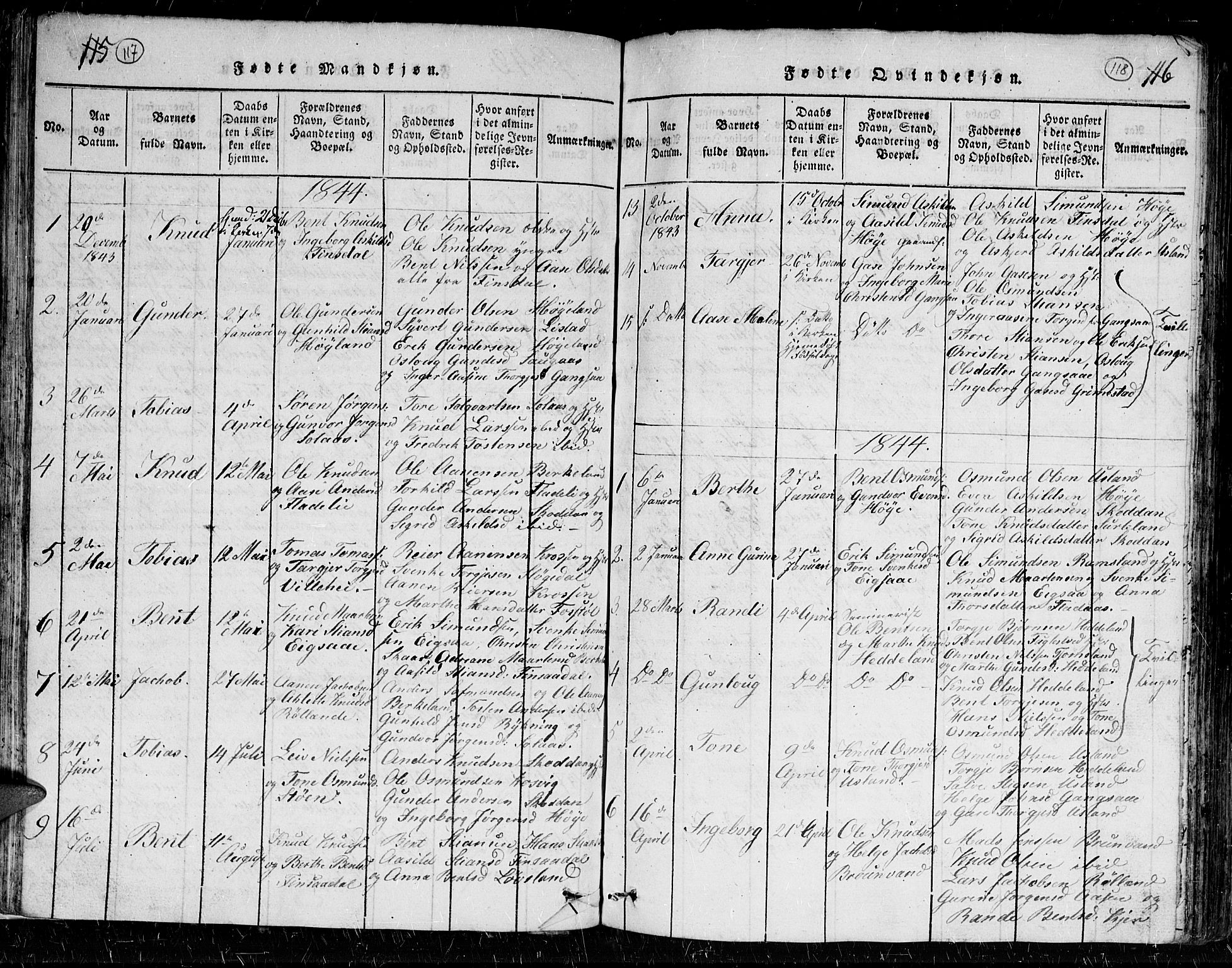 Holum sokneprestkontor, AV/SAK-1111-0022/F/Fb/Fbc/L0001: Parish register (copy) no. B 1, 1820-1859, p. 117-118