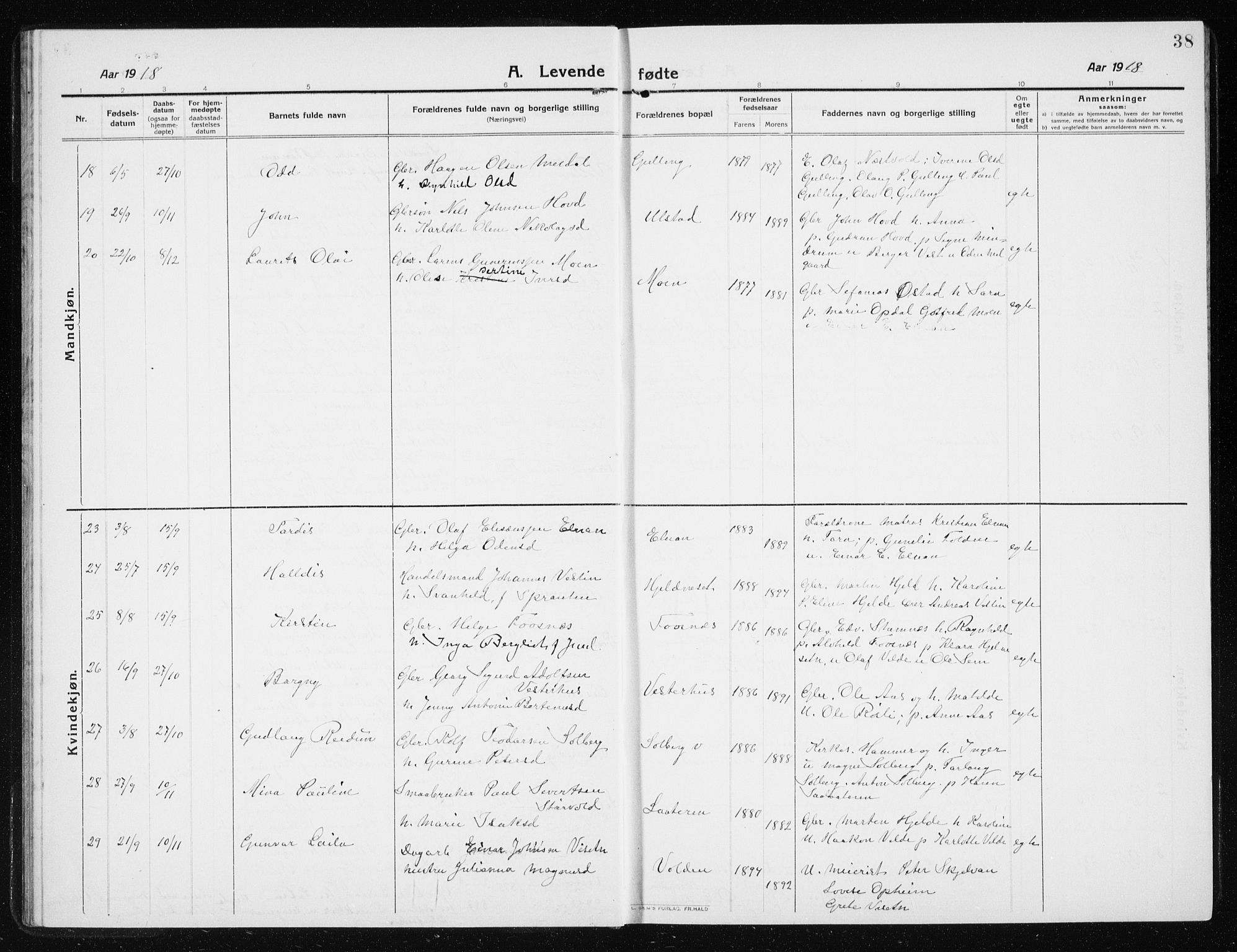 Ministerialprotokoller, klokkerbøker og fødselsregistre - Nord-Trøndelag, AV/SAT-A-1458/741/L0402: Parish register (copy) no. 741C03, 1911-1926, p. 38