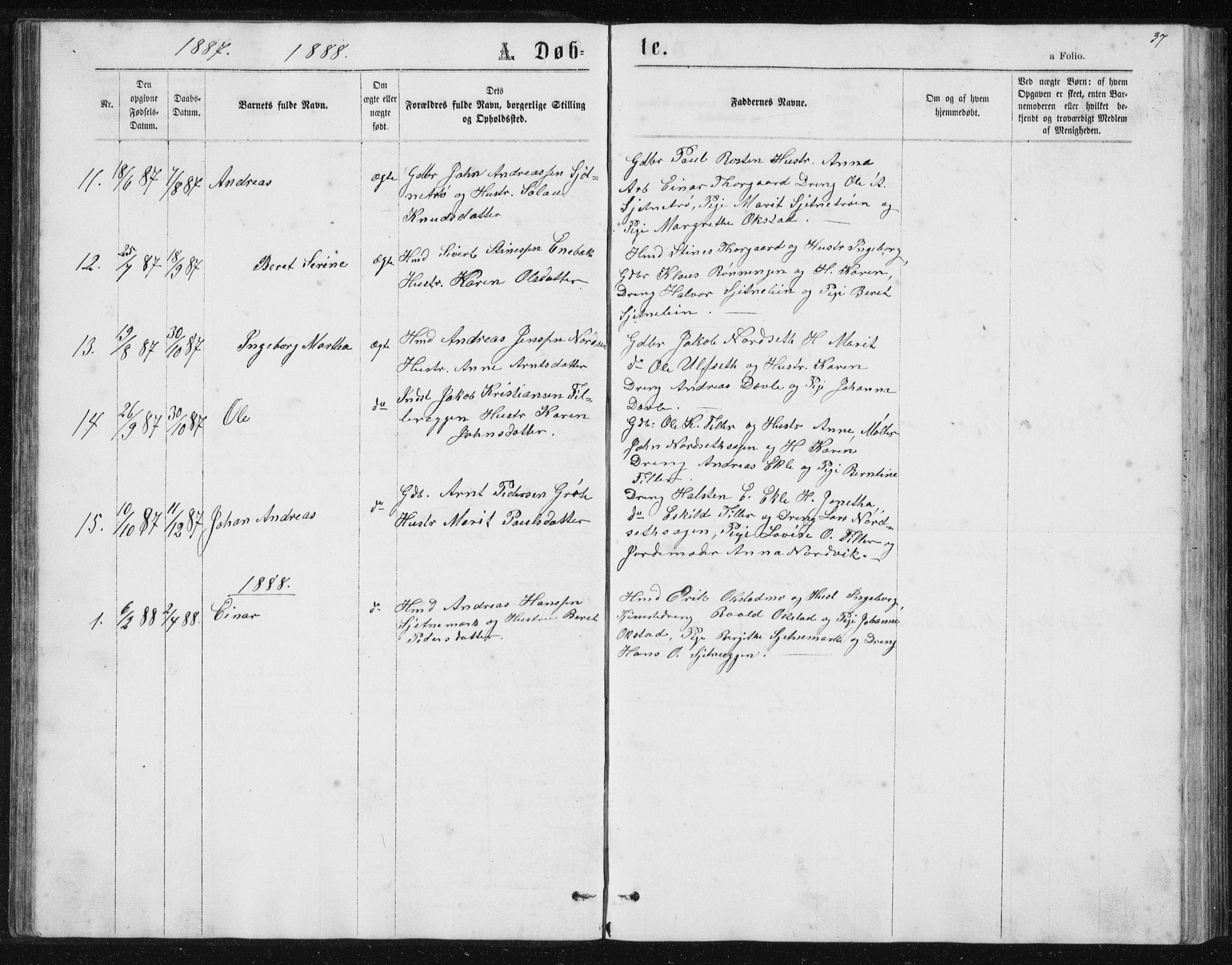 Ministerialprotokoller, klokkerbøker og fødselsregistre - Sør-Trøndelag, SAT/A-1456/621/L0459: Parish register (copy) no. 621C02, 1866-1895, p. 37