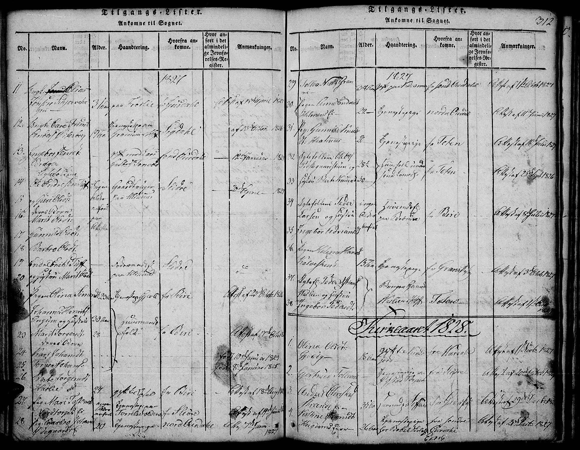 Land prestekontor, SAH/PREST-120/H/Ha/Hab/L0001: Parish register (copy) no. 1, 1814-1833, p. 312