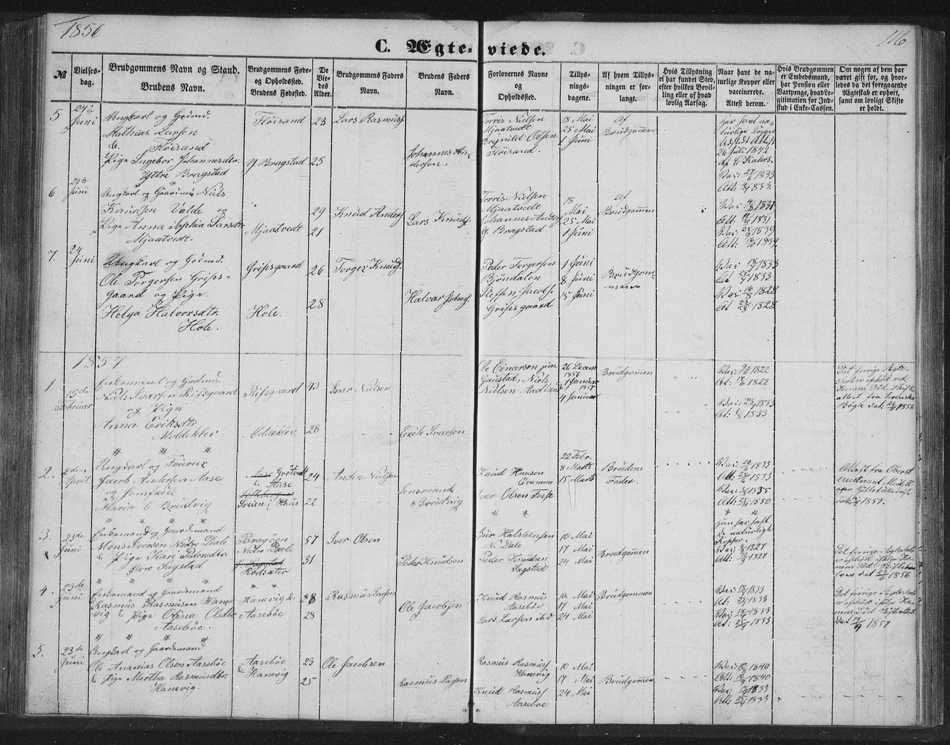 Alversund Sokneprestembete, SAB/A-73901/H/Ha/Hab: Parish register (copy) no. C 1, 1851-1866, p. 116