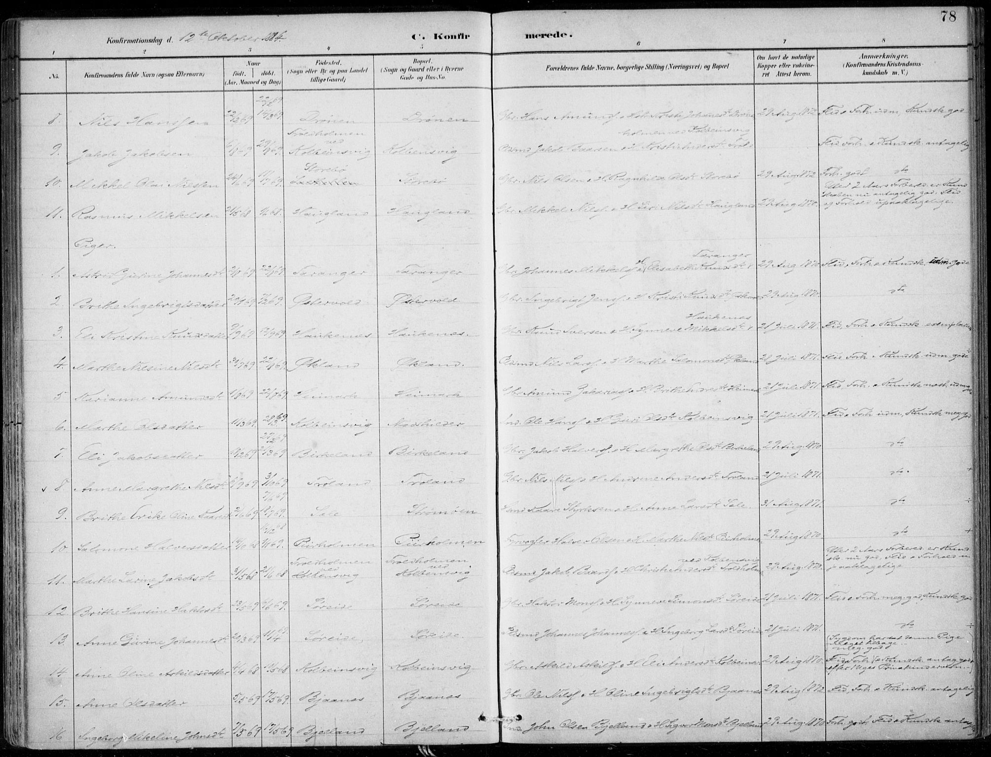Sund sokneprestembete, SAB/A-99930: Parish register (official) no. C  1, 1882-1899, p. 78