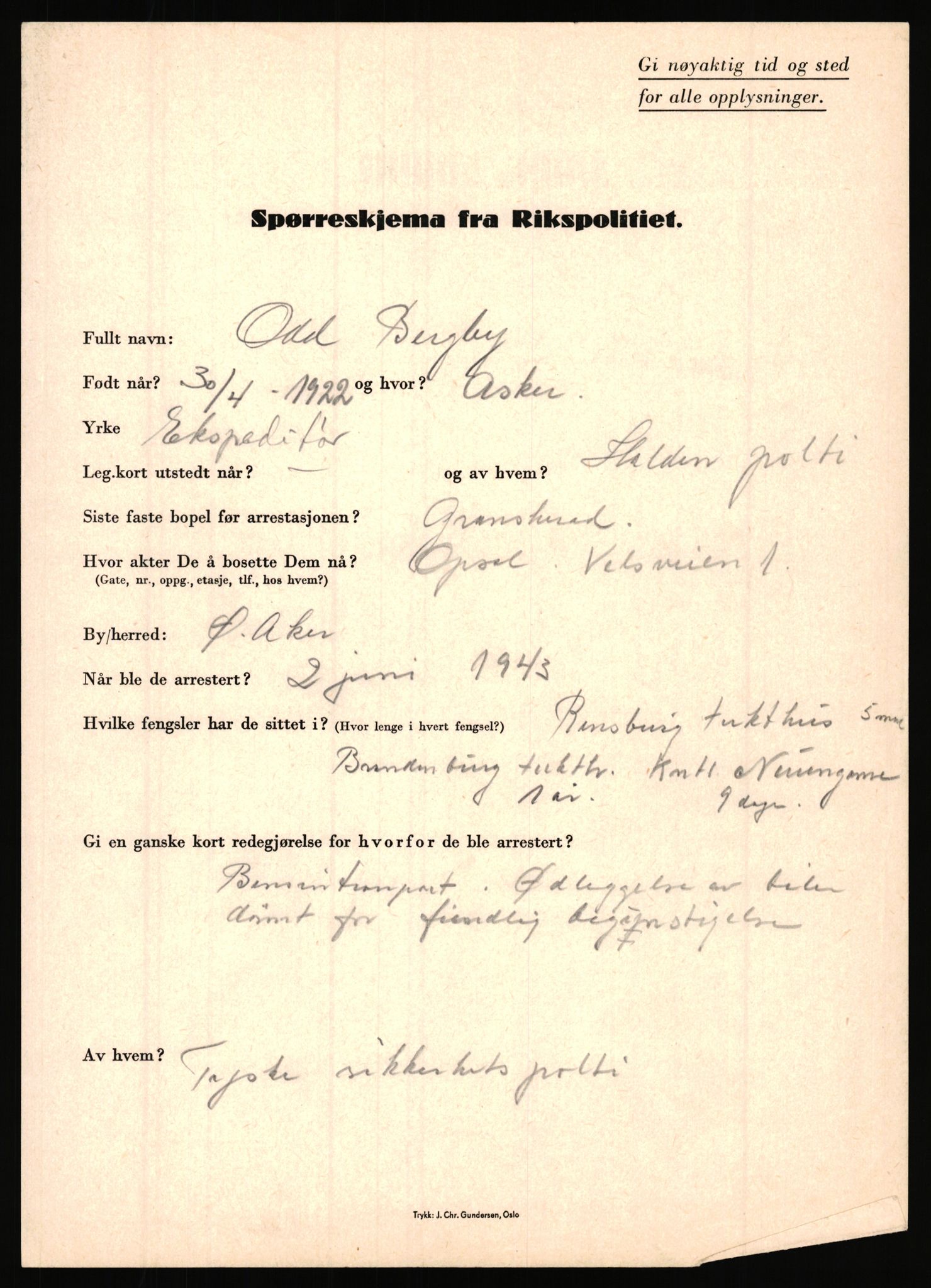 Rikspolitisjefen, AV/RA-S-1560/L/L0002: Berg, Alf - Bråthen, Thorleif, 1940-1945, p. 137