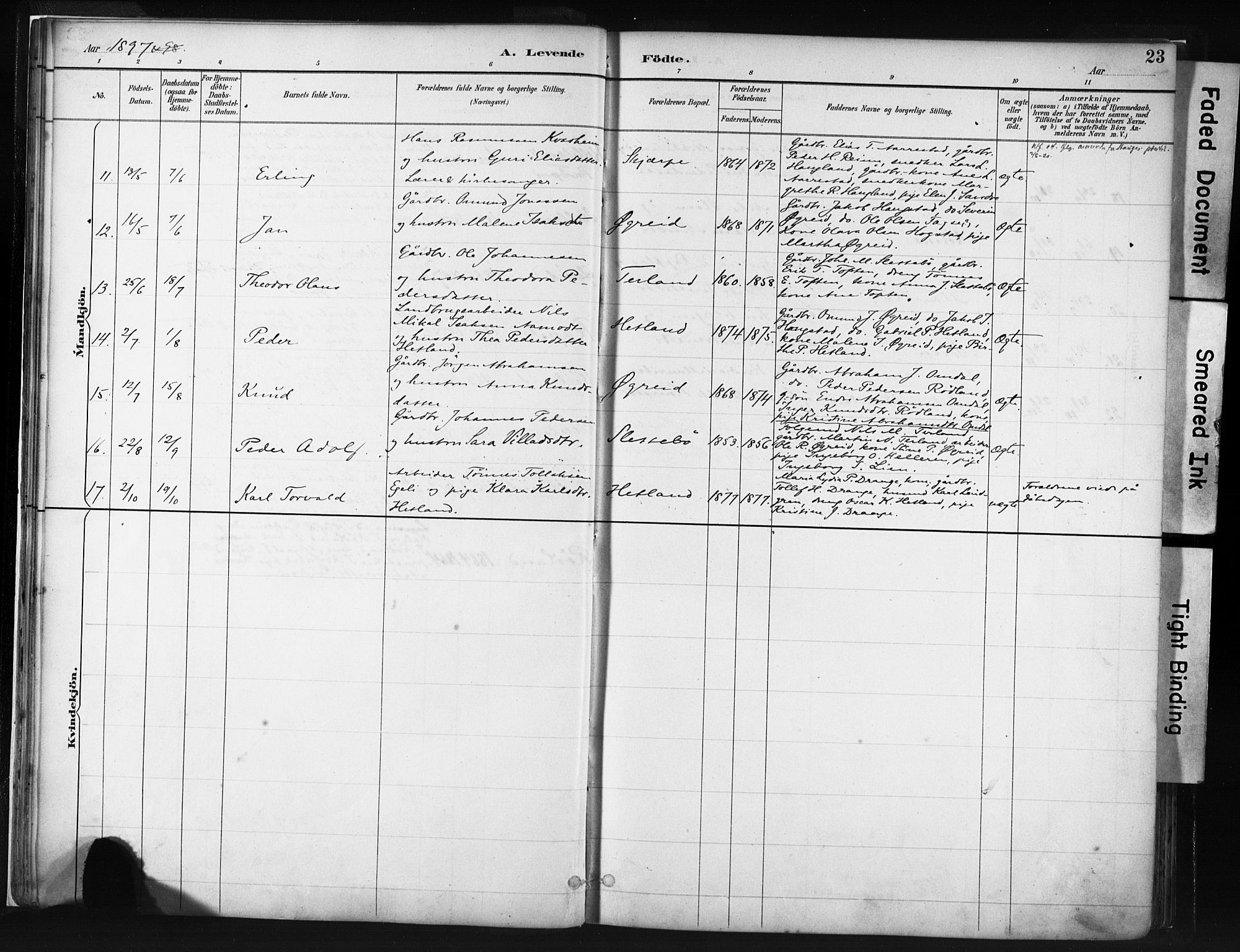Helleland sokneprestkontor, SAST/A-101810: Parish register (official) no. A 8, 1887-1907, p. 23