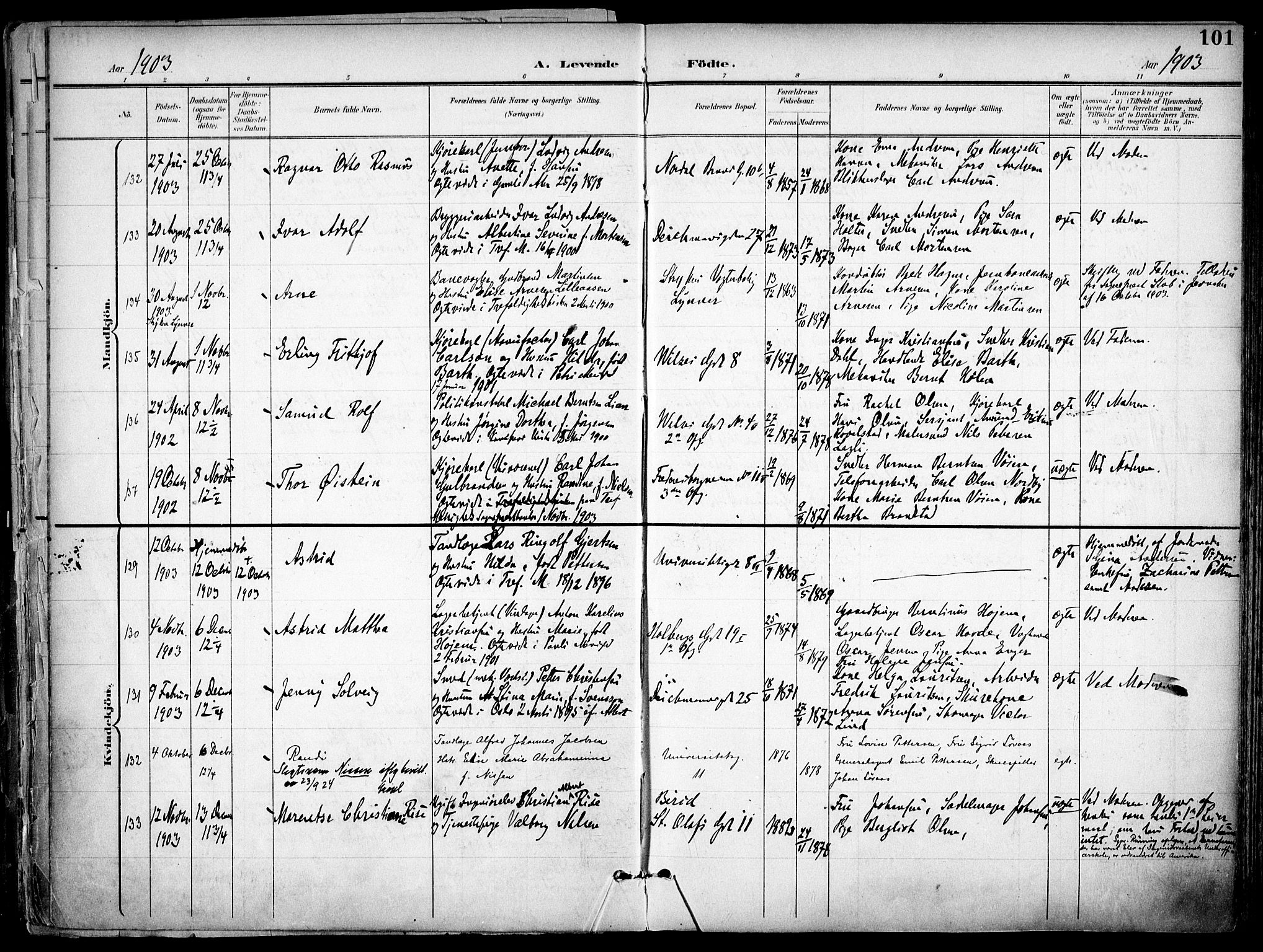 Trefoldighet prestekontor Kirkebøker, AV/SAO-A-10882/F/Fa/L0007: Parish register (official) no. I 7, 1900-1914, p. 101