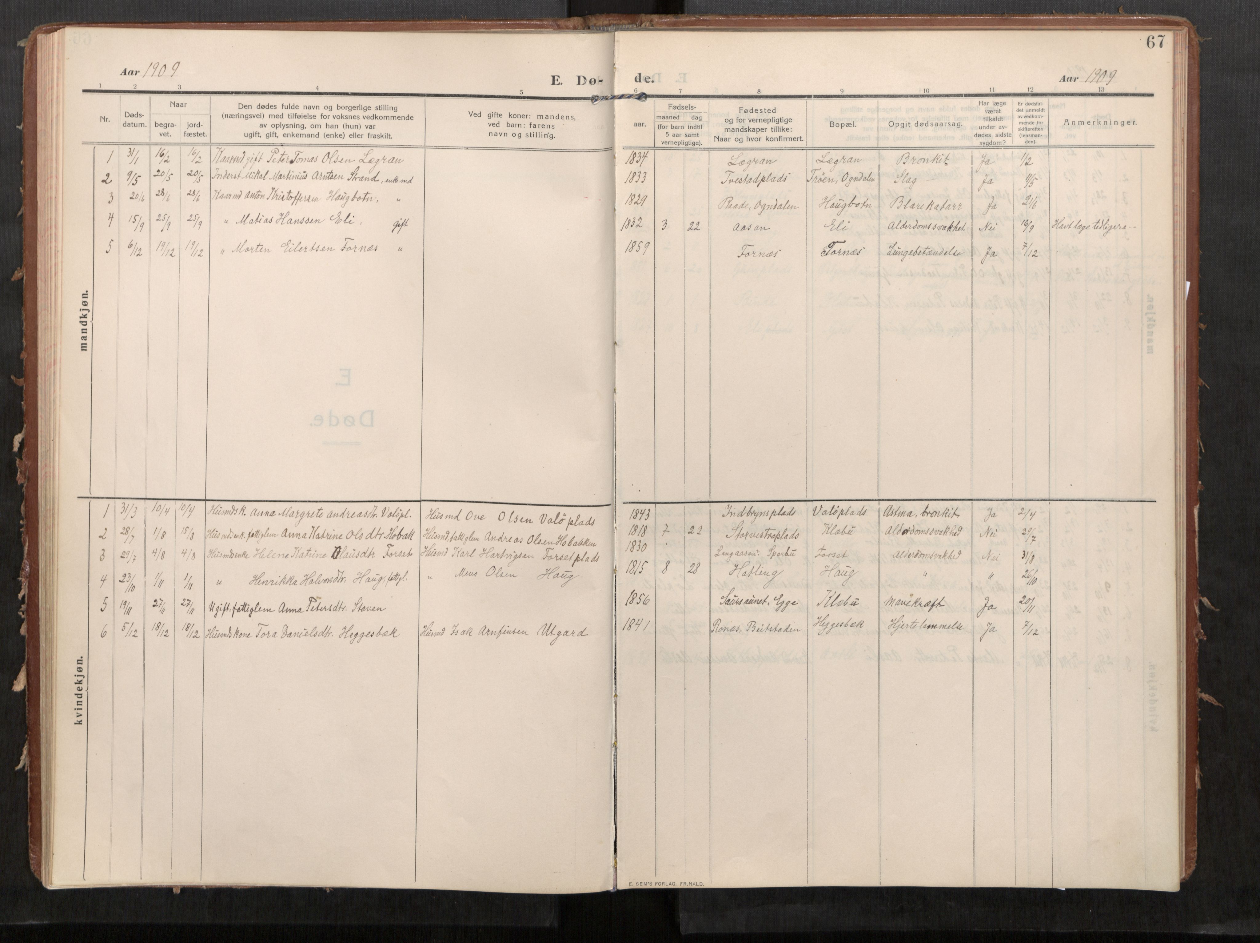 Stod sokneprestkontor, AV/SAT-A-1164/1/I/I1/I1a/L0002: Parish register (official) no. 2, 1909-1922, p. 67