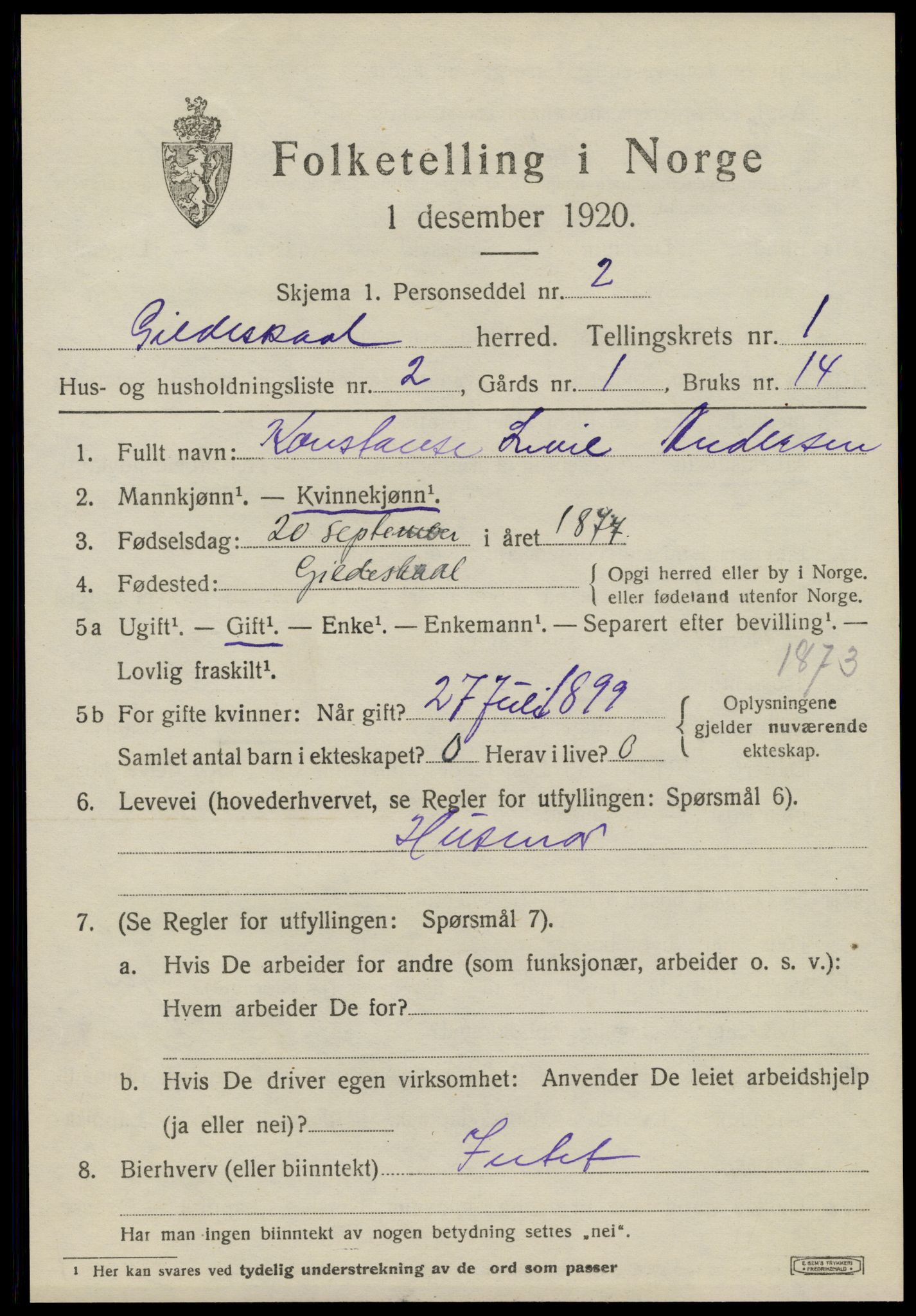 SAT, 1920 census for Gildeskål, 1920, p. 1634