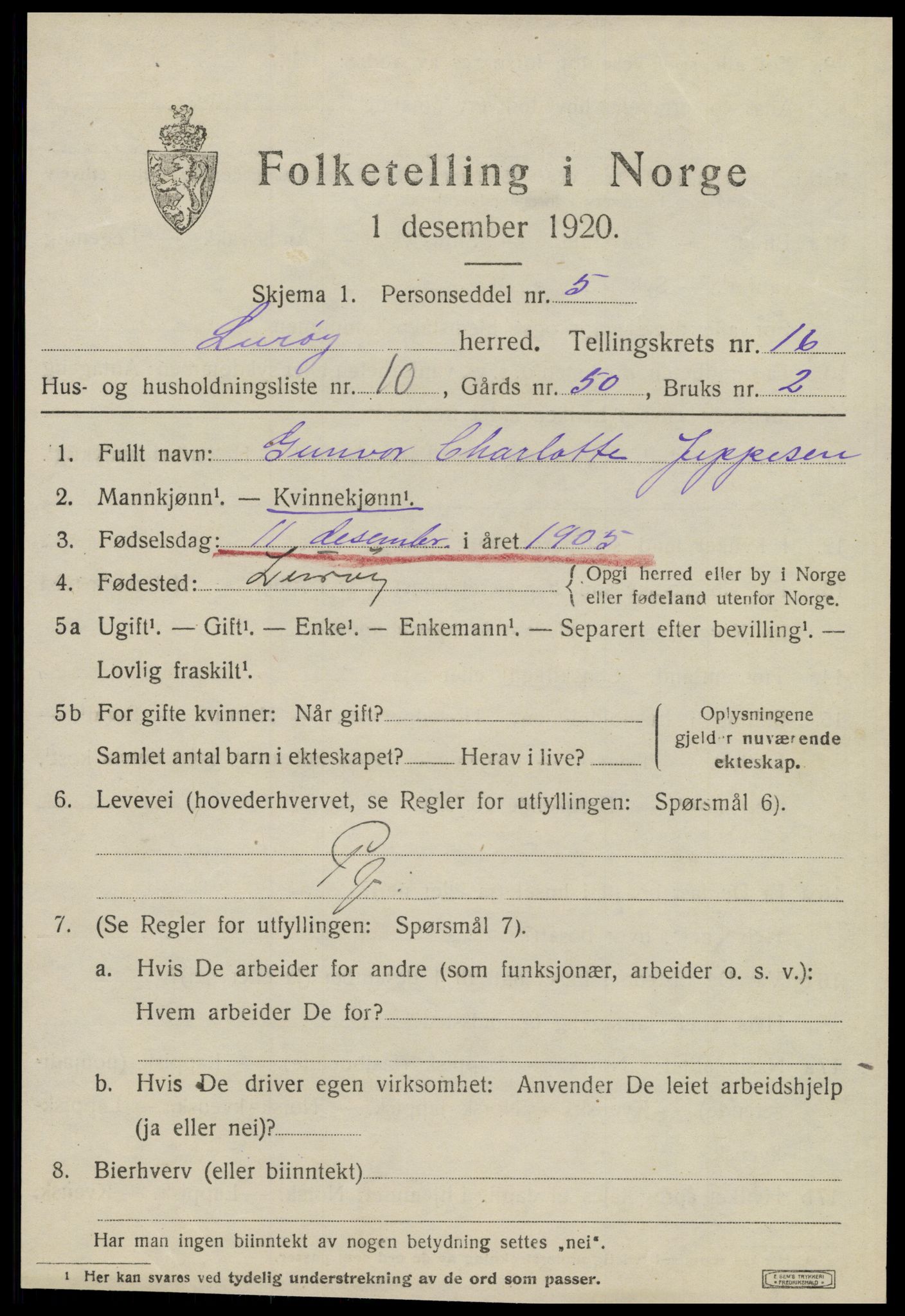 SAT, 1920 census for Lurøy, 1920, p. 5977