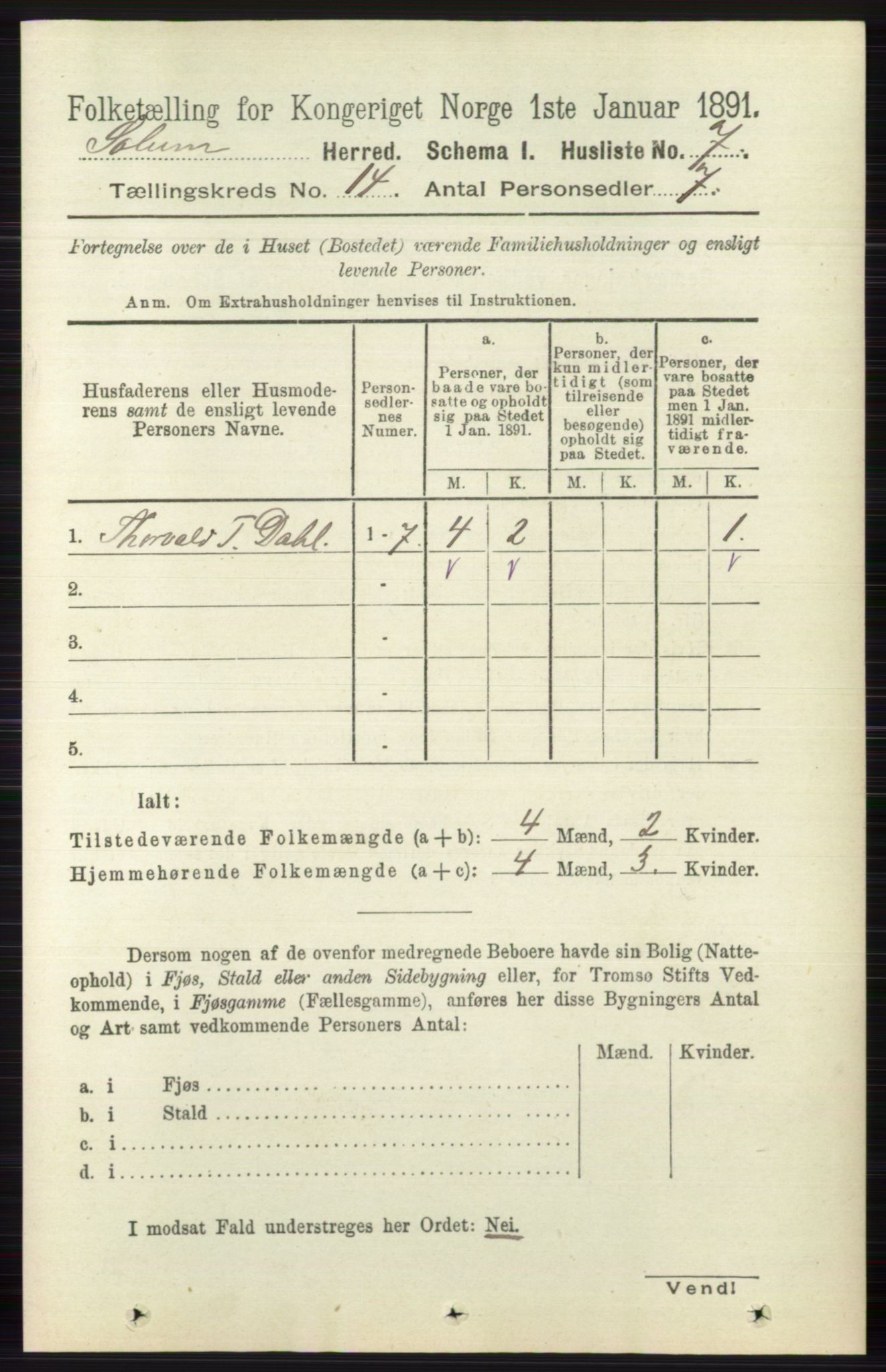 RA, 1891 census for 0818 Solum, 1891, p. 6302