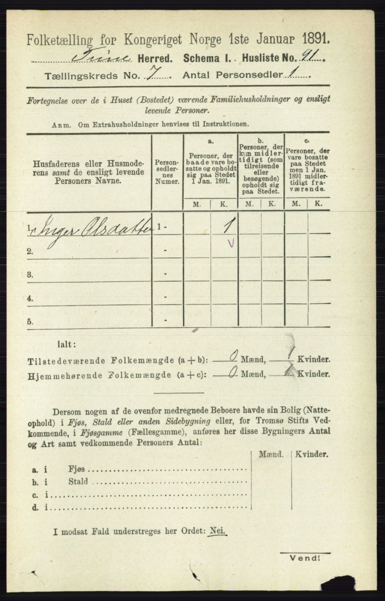 RA, 1891 census for 0130 Tune, 1891, p. 5139