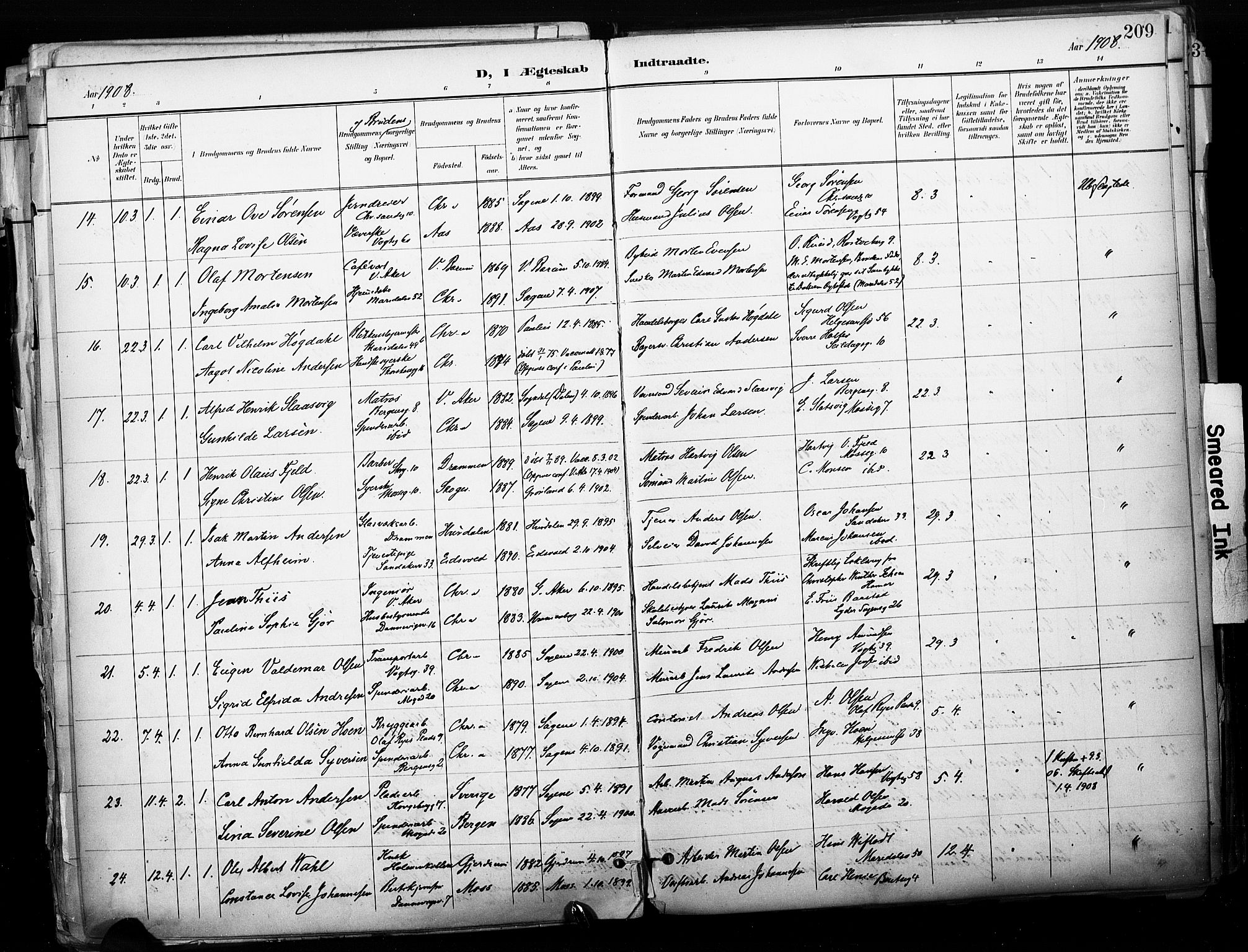 Sagene prestekontor Kirkebøker, AV/SAO-A-10796/F/L0005: Parish register (official) no. 5, 1898-1911, p. 209