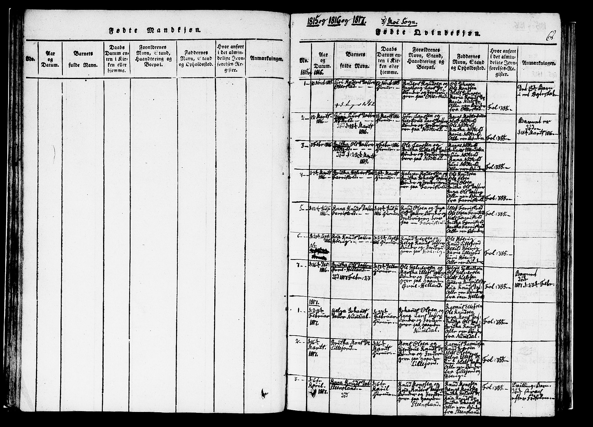 Hosanger sokneprestembete, SAB/A-75801/H/Haa: Parish register (official) no. A 5, 1815-1824, p. 62
