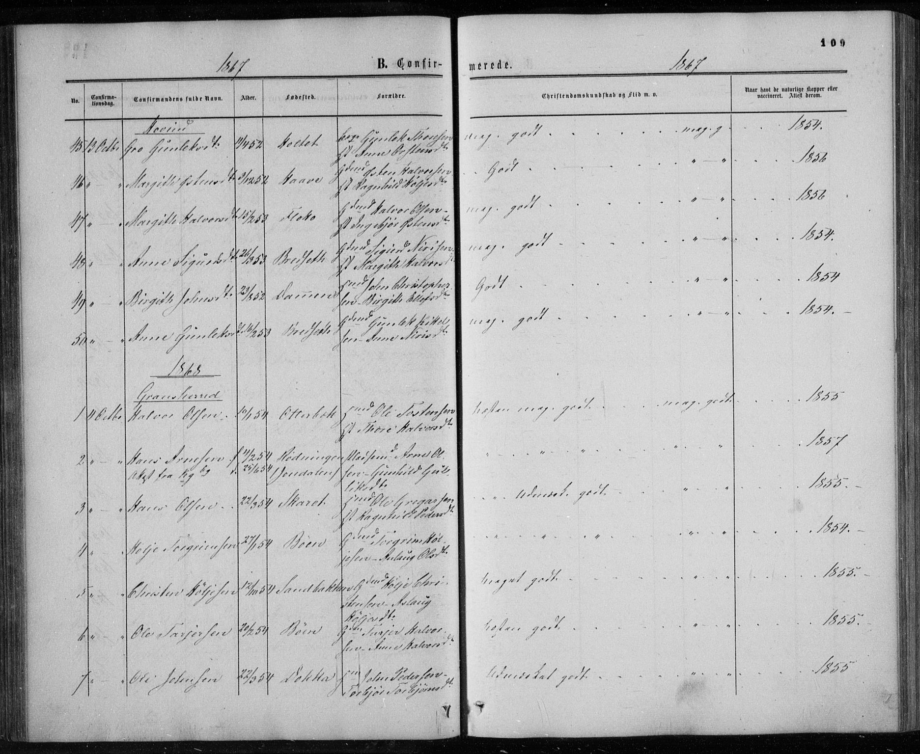 Gransherad kirkebøker, SAKO/A-267/F/Fa/L0003: Parish register (official) no. I 3, 1859-1870, p. 109