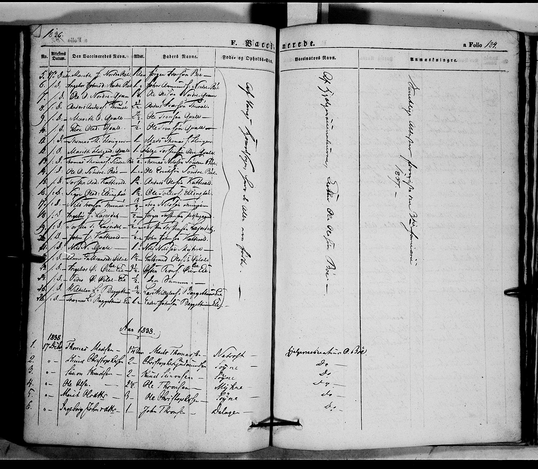 Vang prestekontor, Valdres, SAH/PREST-140/H/Ha/L0005: Parish register (official) no. 5, 1831-1845, p. 184
