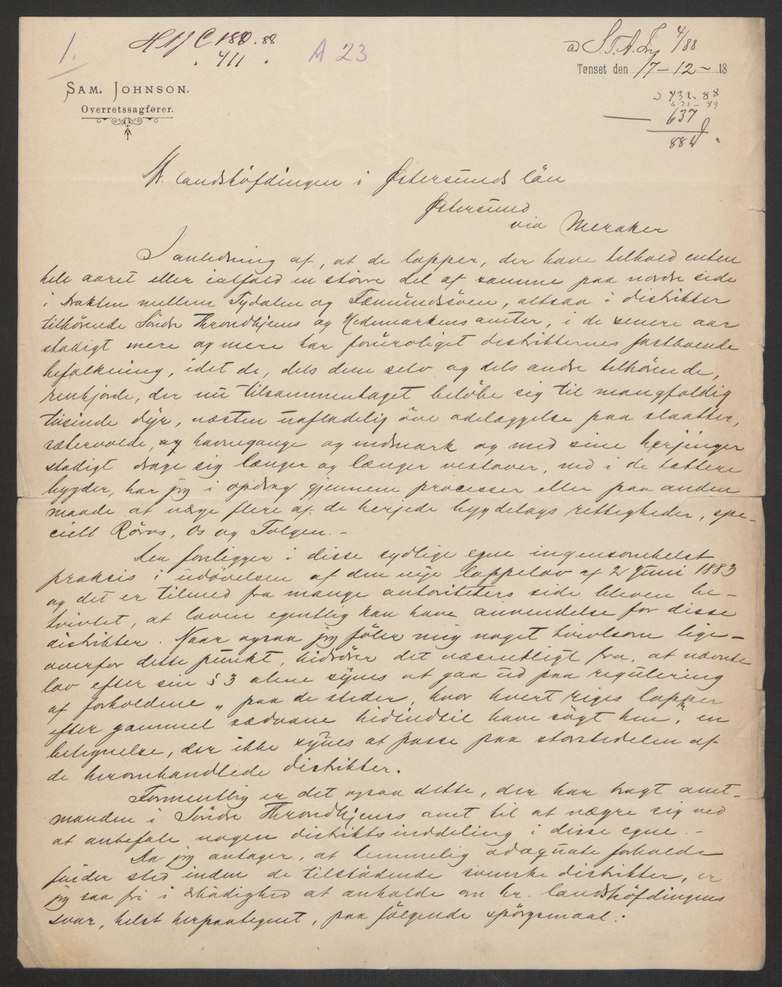 Landbruksdepartementet, Kontorer for reindrift og ferskvannsfiske, AV/RA-S-1247/2/E/Eb/L0014: Lappekommisjonen, 1885-1890, p. 398